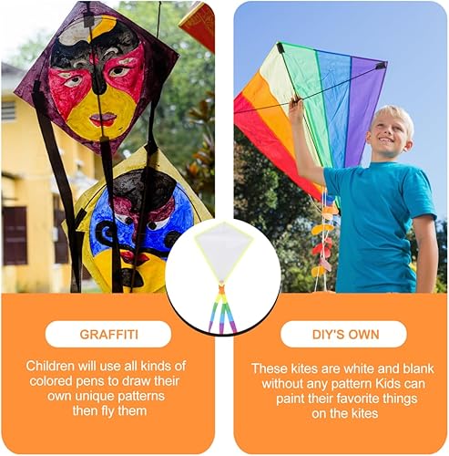 Miniatura 5 de SAFIGLE Kit de cometa para niños de bricolaje cometas creativas en blanco para diversión al aire libre, fácil montaje, perfecto para citas de juegos