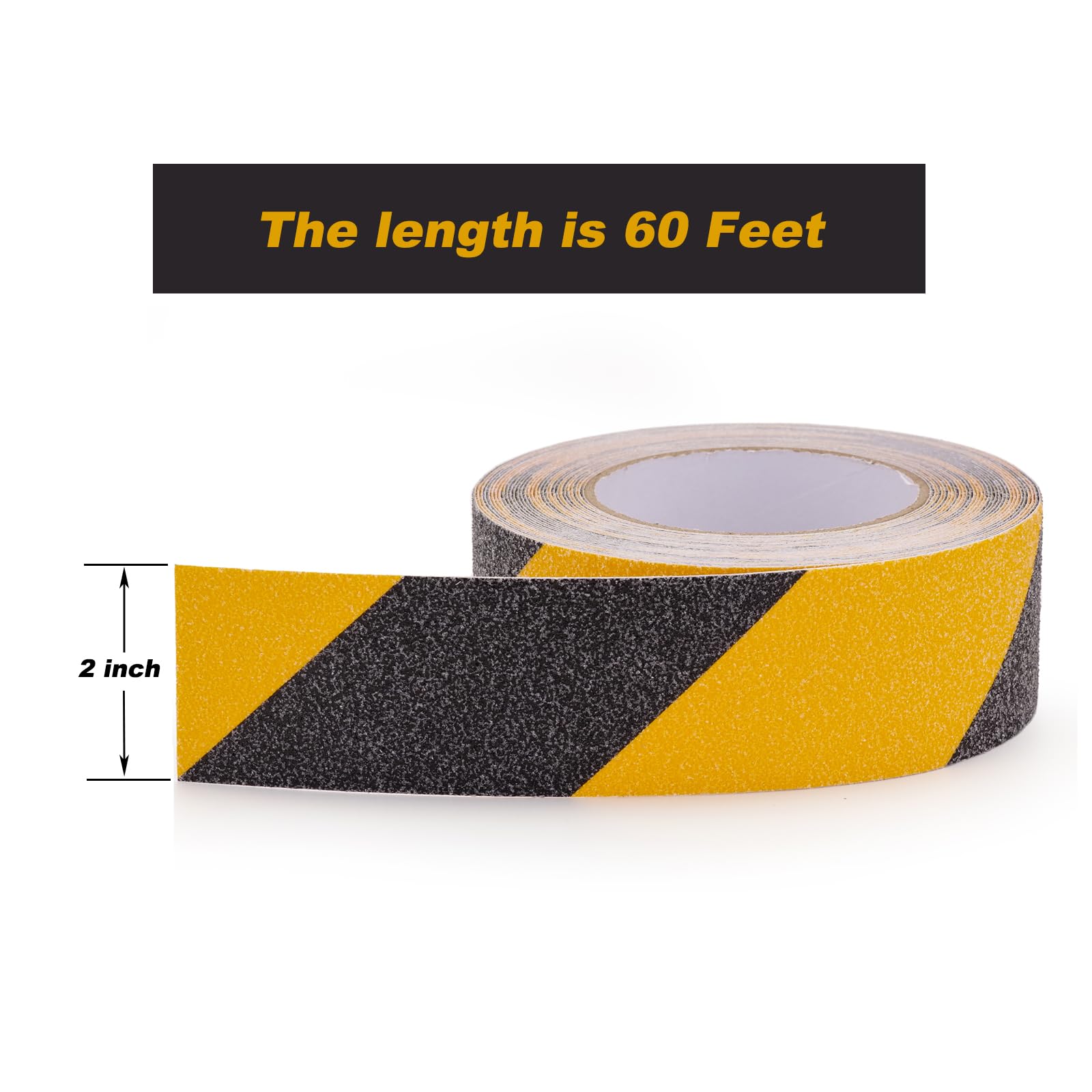 Cinta antideslizante de grano resistente para escaleras, suelos, interior y exterior, impermeable, antideslizante, 5 cm x 1,8 m, color negro y amarillo