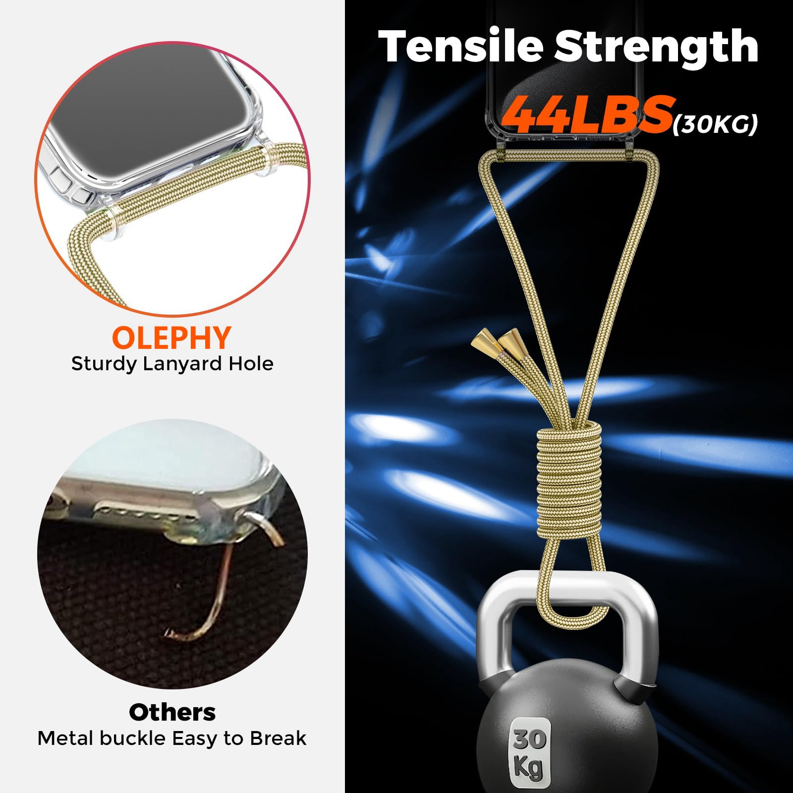 OLEPHY Trasparente Cover con Cordino per iPhone 16 Plus 6,7'', Custodia con Regolabile Collana, [Antiurto] [AntiGraffio] Case con Laccio Tracolla, Beige