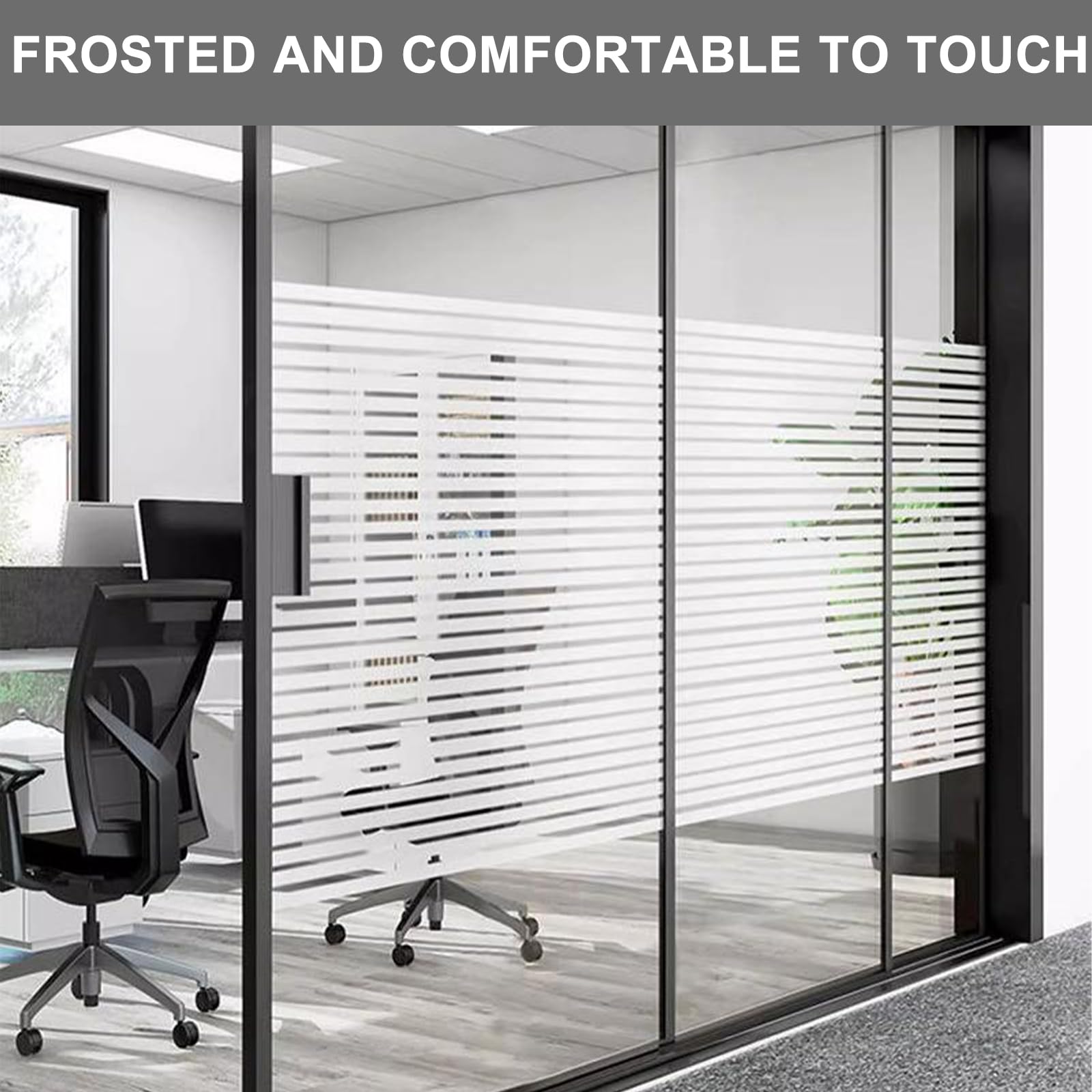 Window Film Privacy,Non Adhesive Static Cling 40 x 200 cm Privacy Film for Glass Windows,window film, Frosted Stripe Pattern for Office Home and Smooth Surfaces image_3