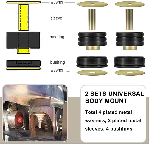 Miniatura 3 de 9.4102G - Aisladores universales de bujes de poliuretano para montajes de cuerpo, incluye 4 arandelas de metal plateado, 2 fundas de metal plateado,