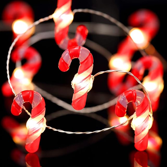 Christmas Candy Cane Theme String Lights 40 LED 10ft Battery Operated 8 Modes Button Control for Christmas, St. Nicholas Day, Bedroom, Porch, Wedding, Birthday Ideas