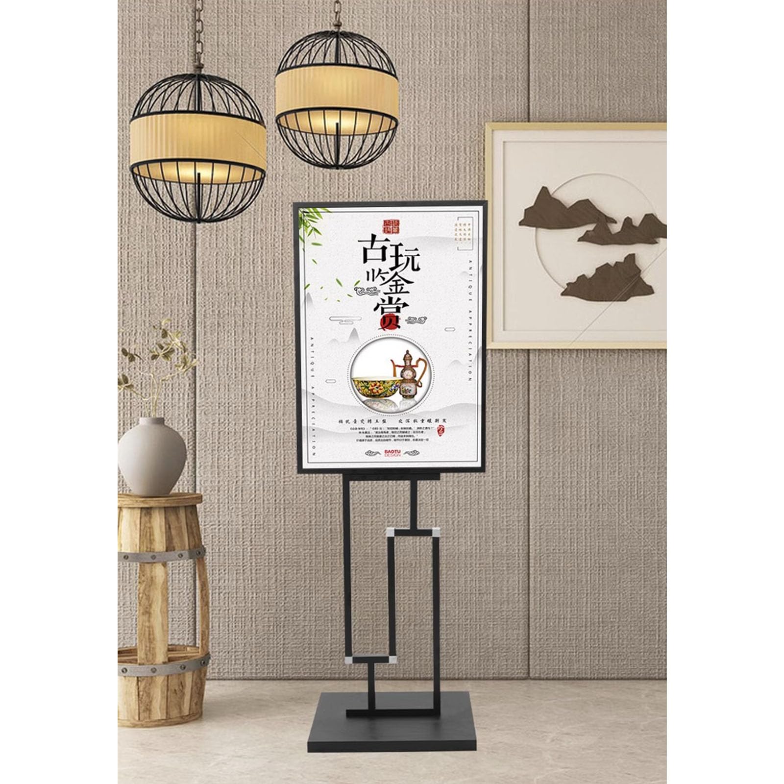 Genérico Soporte de Suelo Resistente con Base de Hierro Fundido: Soporte Robusto para menús, anuncios, avisos y expositores de Venta. Expositor de señalización Negro.