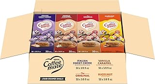 Creamer Singles Variety Pack, Original, Hazelnut, Italian Sweet Creme, Vanilla Caramel Non Dairy, No Refrigeration, 0.375 fl oz Tubs, 200 Count (Pack of 50 Per Flavor)