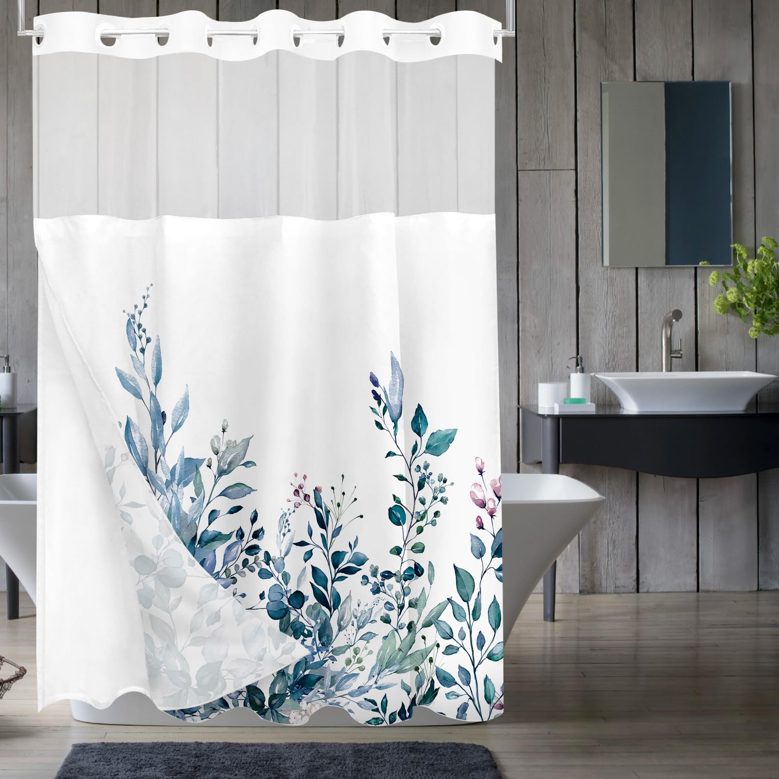 Tititex Dark Green Crumpled Shower Curtain - 72x72 Inch Heavy Duty 156GSM Fabric, Waterproof With 12 Hooks - View #6