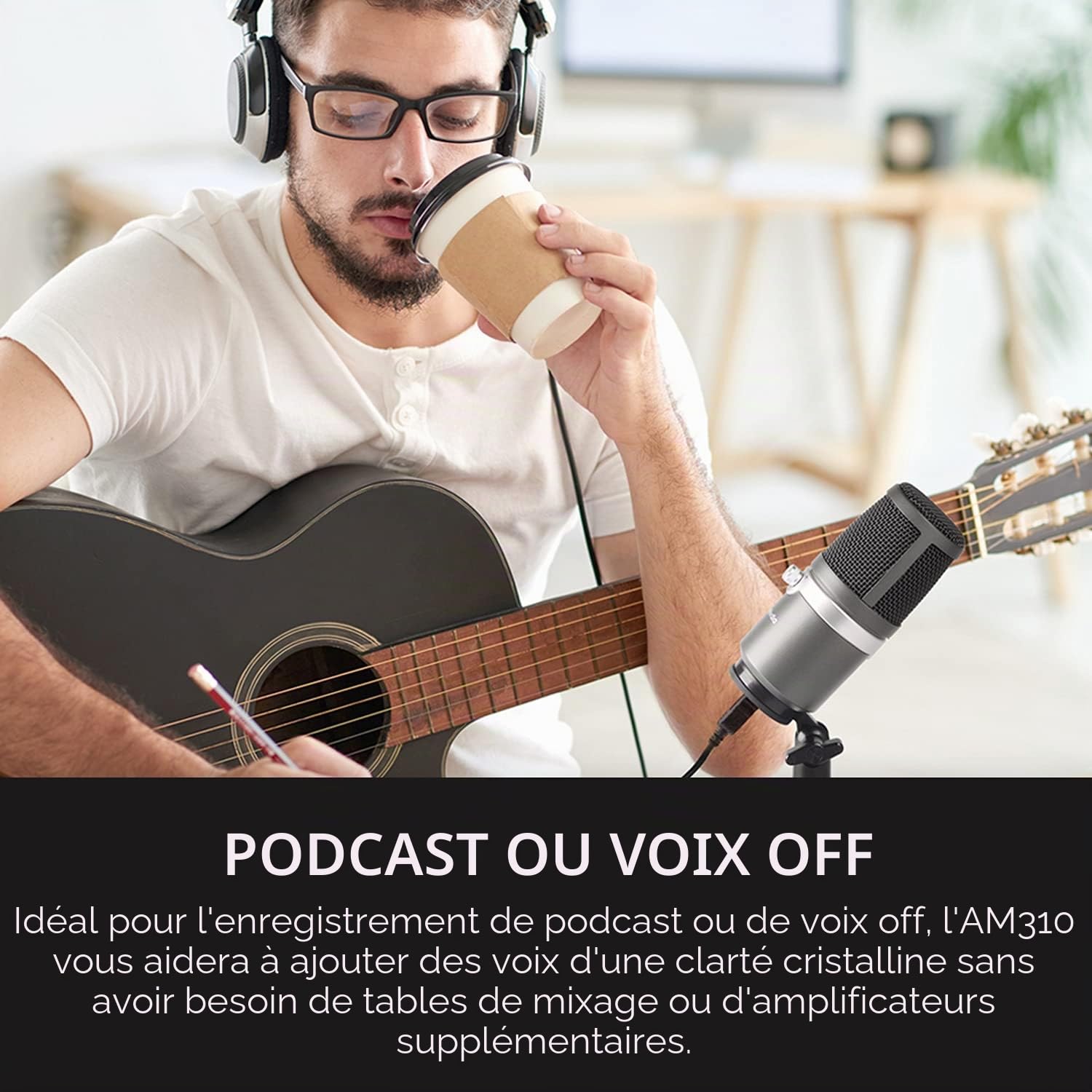 AVerMedia USB Microphone AM310 - Micro YouTube & Twitch - Micro cardioïde USB haute qualité, sans latence, parfait pour le streaming, avec retour audio du PC, écoutez votre voix en temps réel