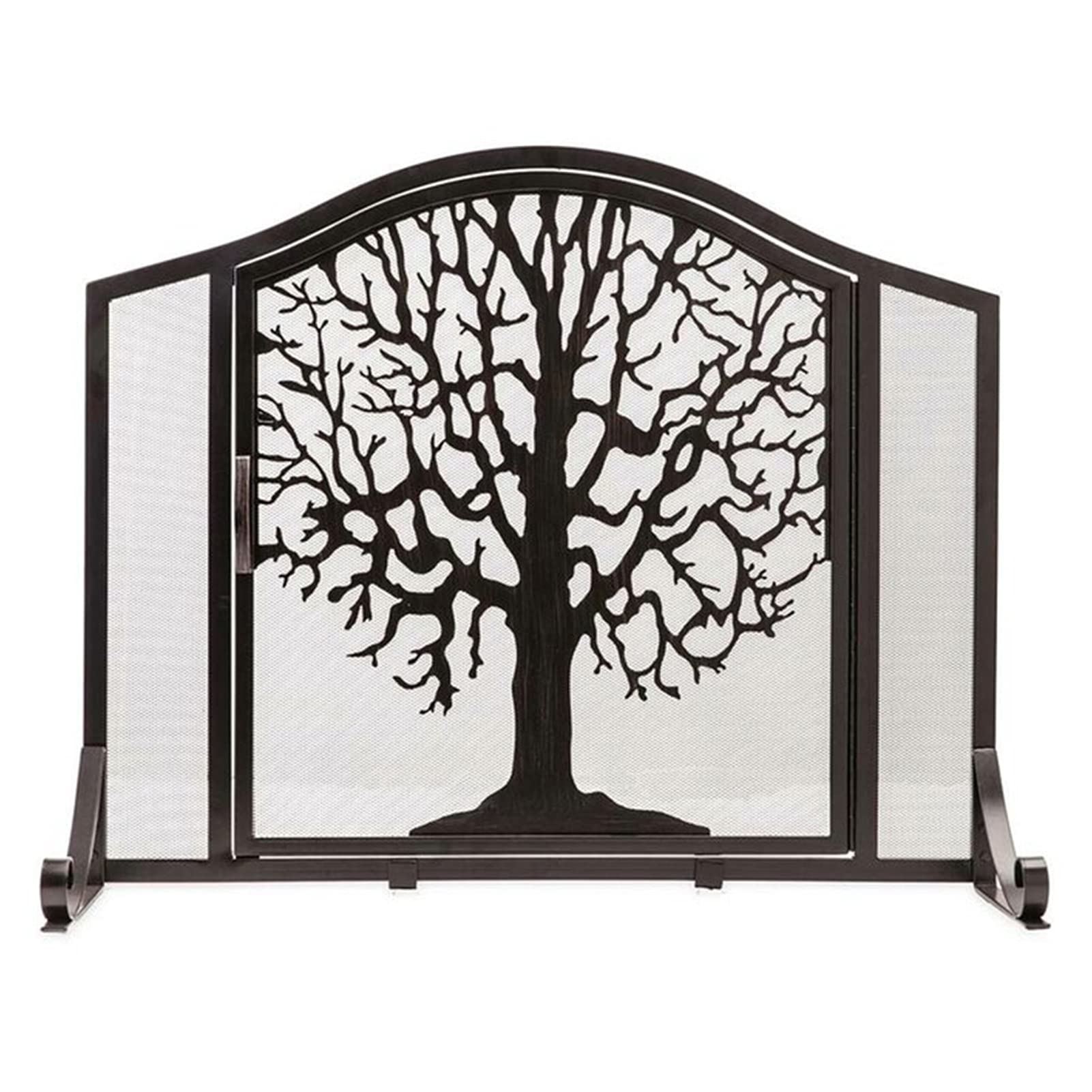 Protezione per Schermo del Camino, Telaio in Ferro battuto Nero Massiccio con Porta, Rete Metallica autoportante, per Soggiorno, Camera da Letto, Piccolo Regalo