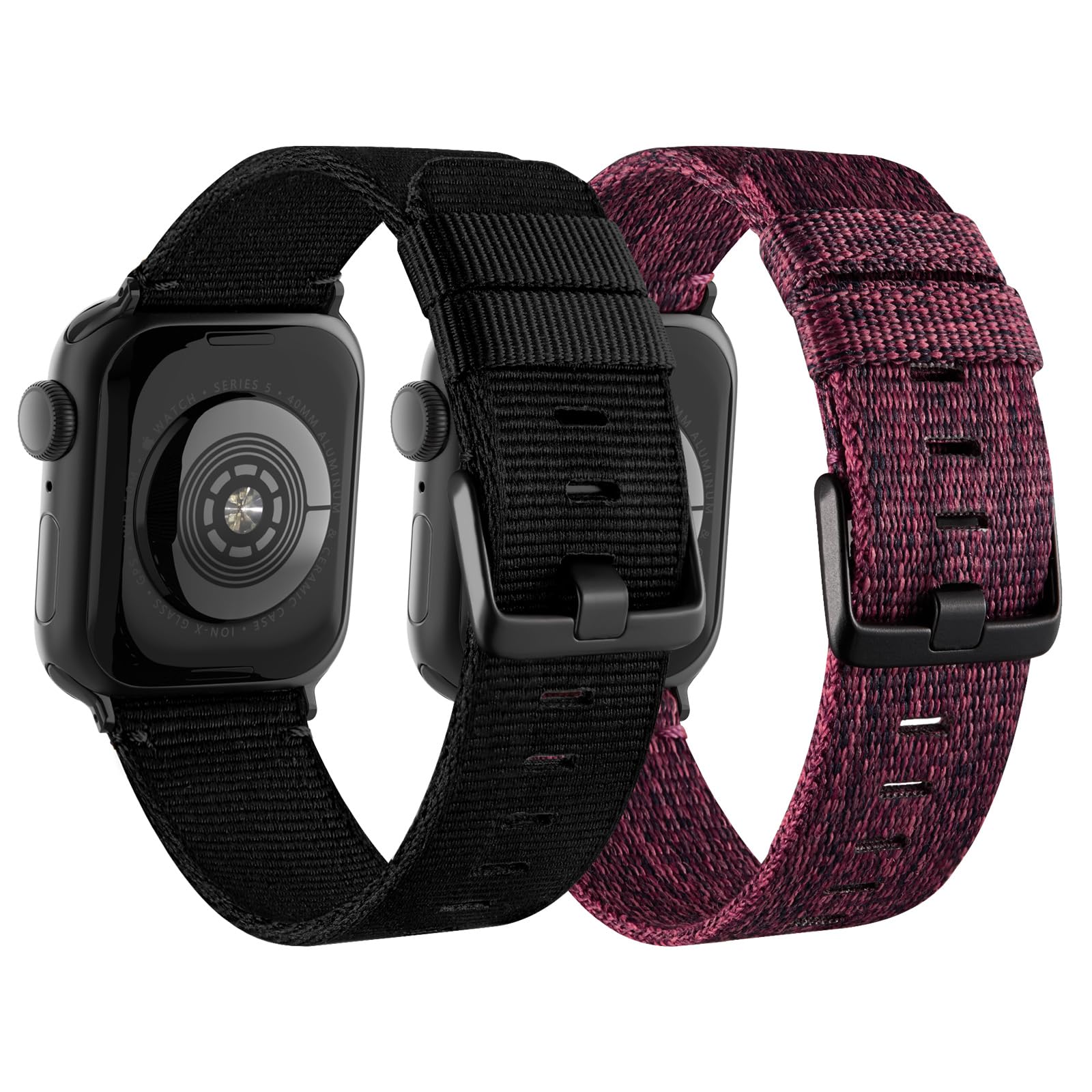 Recoppa Fabric Cloth Band Compatible with Apple Watch 45mm 44mm 42mm 41mm 40mm 38mm, Canvas Strap with Soft Genuine Leather Lining and Snap Button for Apple iWatch Series 8/7/6/5/4/3/2/1/SE