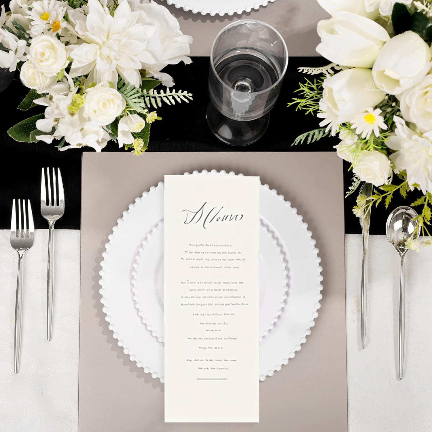 U-QE 60PCS White Plastic Plates - Fancy Beaded Plates Disposable Heavy Duty - Premium Hard Plastic Plates for Party, Wedding & Birthday Including 30 Dinner Plates 10" & 30 Dessert Plates 7" - Image 3