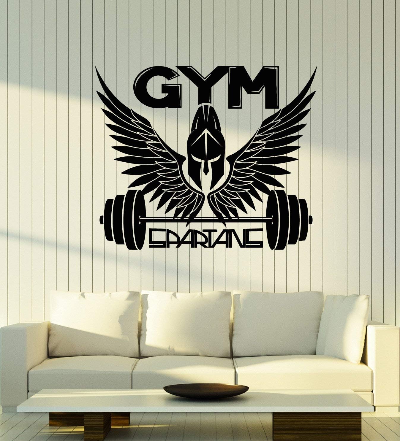 WallStickers4ever Vinyl Wall Decal Spartans Gym Barbell Wings Helmet Sport Stickers Mural Large Decor (g4107) Black