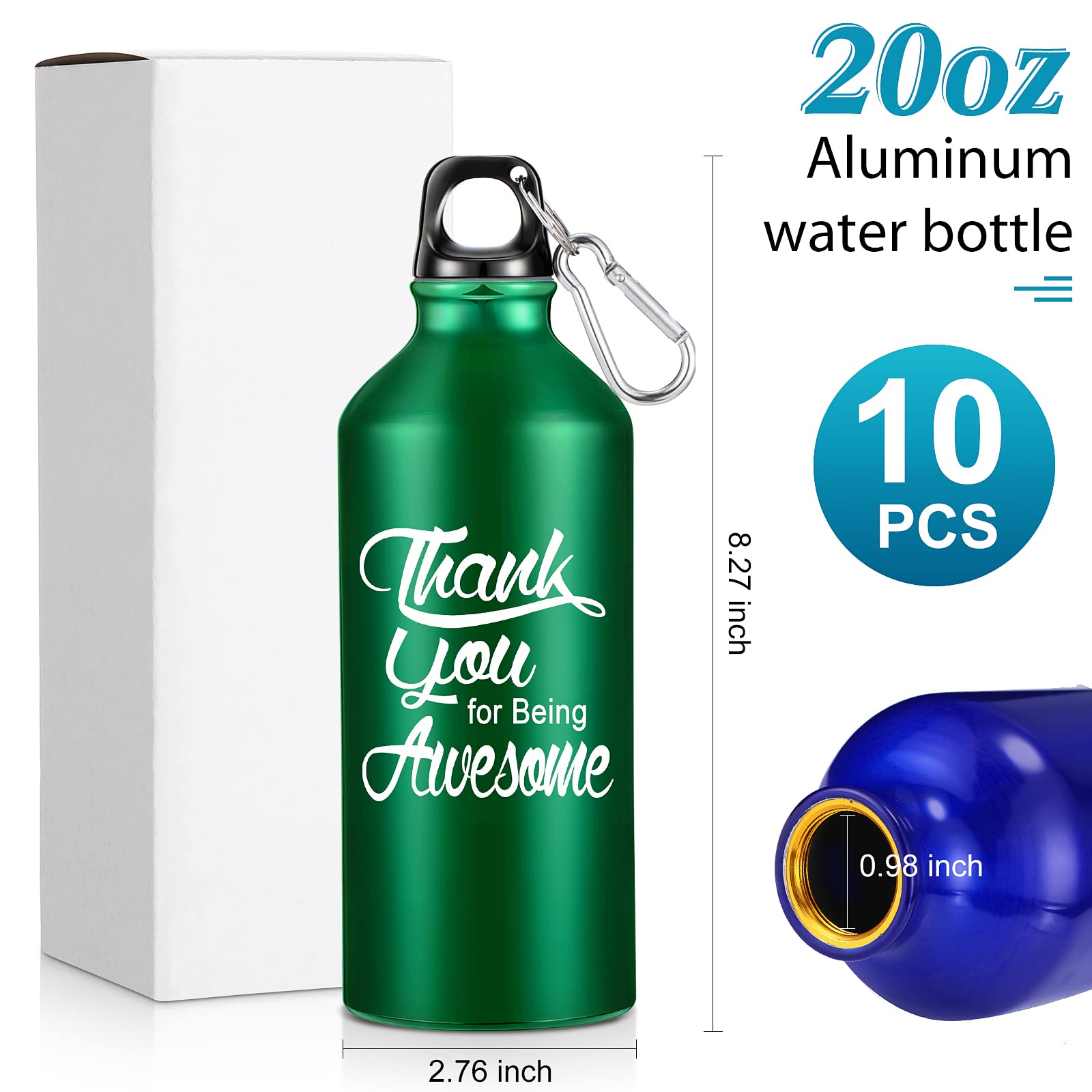 10 Pack Thank You Employee Appreciation Gifts - 20 Oz Aluminum Water Bottles With Inspirational Quotes