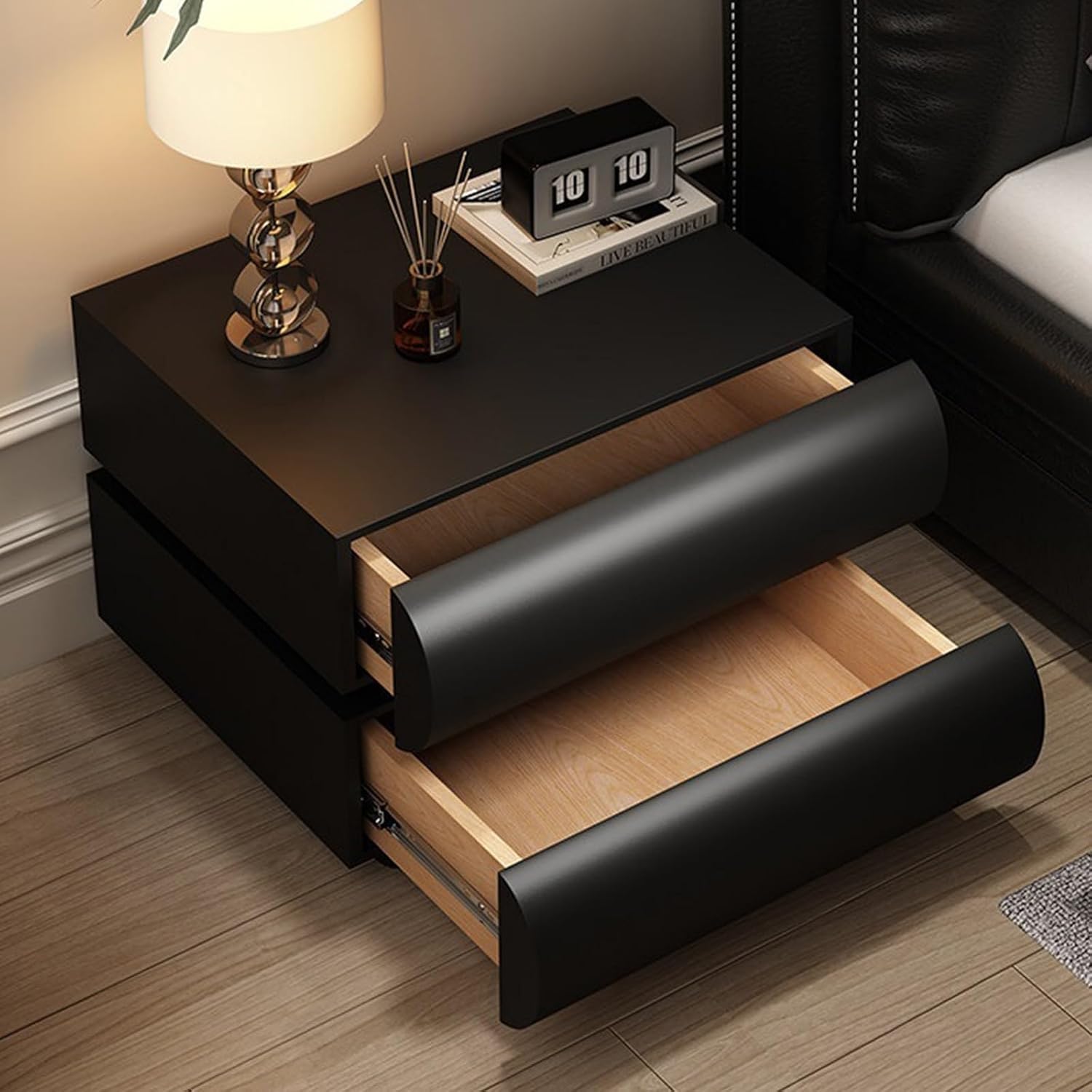 Bedside Table Two Drawer Bedside Cabinet with Rounded Fronts for Bedroom Living Room Storage Night Stand for Bedroom(White,Small)