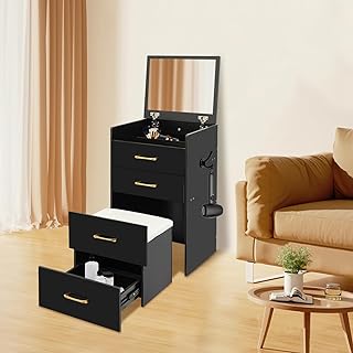 3 in 1 Small Vanity Desk with Flip Top Mirror, Small Make Up Vanity Set with Visible Glass Desktop & 3 Drawers, Versatile Dressing Table for Bedroom Used as Nightstand, Desk (Black)
