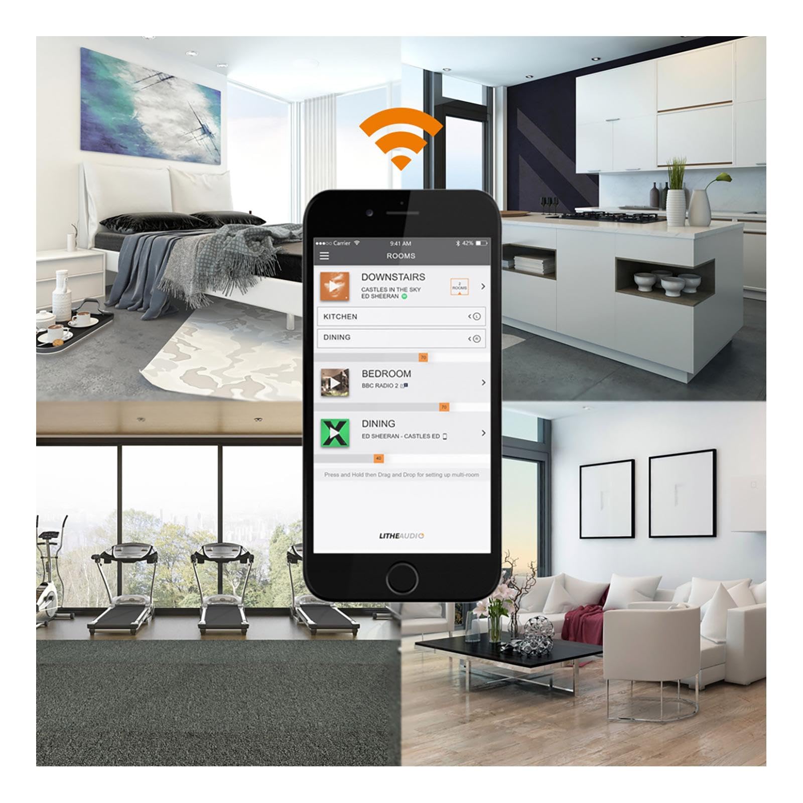 Lithe Audio 06601 Haut-parleur de plafond tout-en-un Wi-Fi et Bluetooth IP44 pour salle de bain