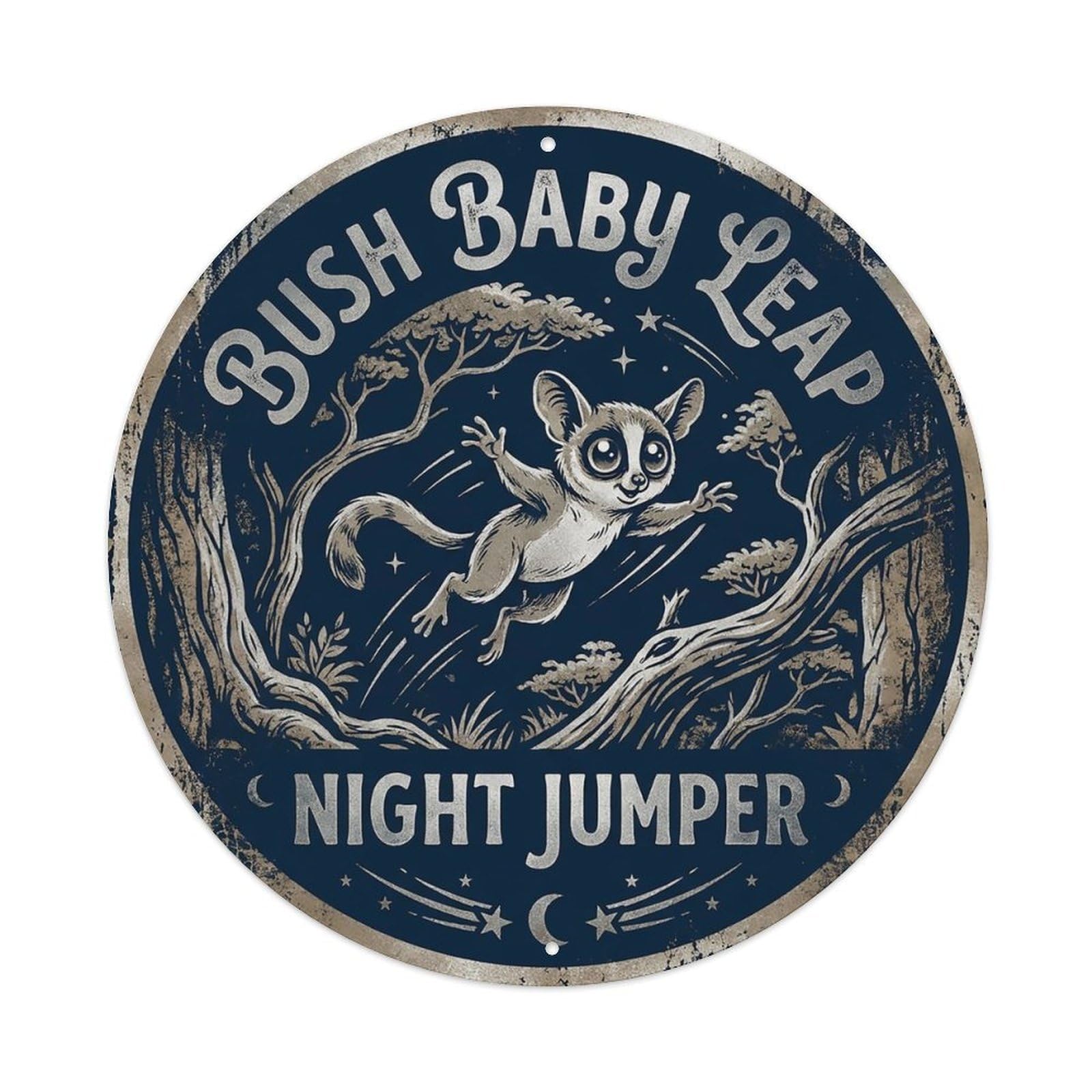 Cxhjca 8X8inch(20X20cm) Bush Baby Leap Night Jumper Metal Tin Sign