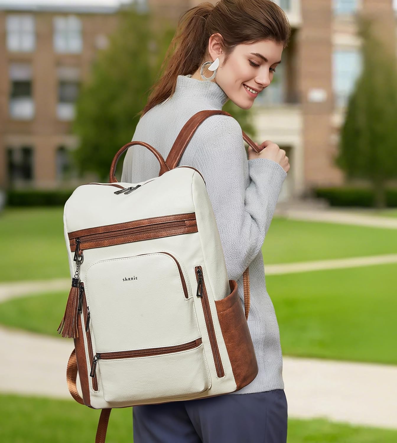 Shrrie Upgraded Large Travel Laptop Backpack with Laptop Compartmetn Fits 17 inch Laptop,Waterproof Vegan Leather Computer Backpack for Women and Men Work Business College - Image 2