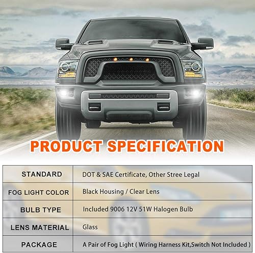 Miniatura 7 de Nixon Offroad Luz antiniebla para Dodge Ram 1500 Pickup 2013-2018 y 2019 Dodge Ram 1500 Classic Body, 2 piezas de parachoques de conducción