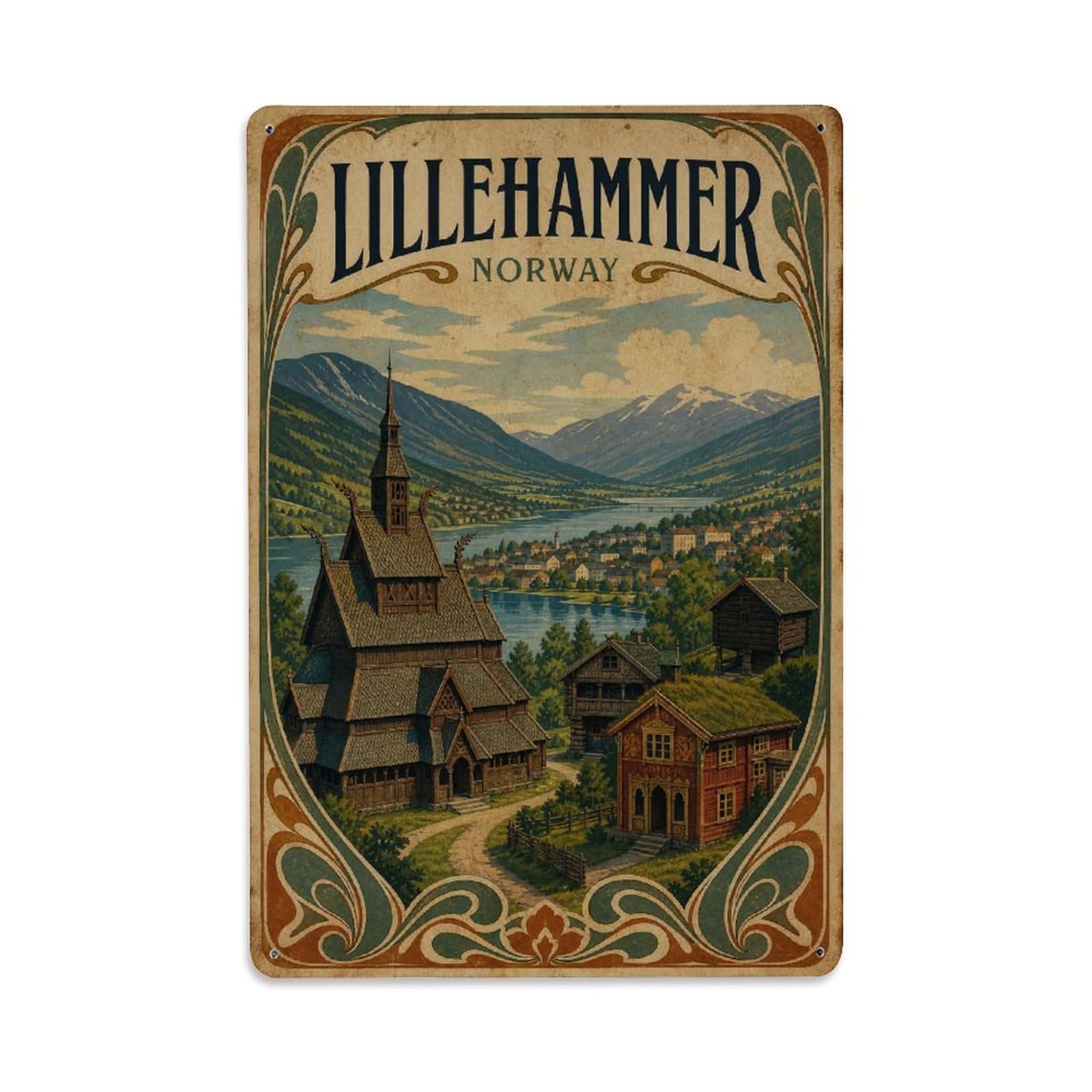 Metal Tin Sign Vintage Travel Norway Lillehammer