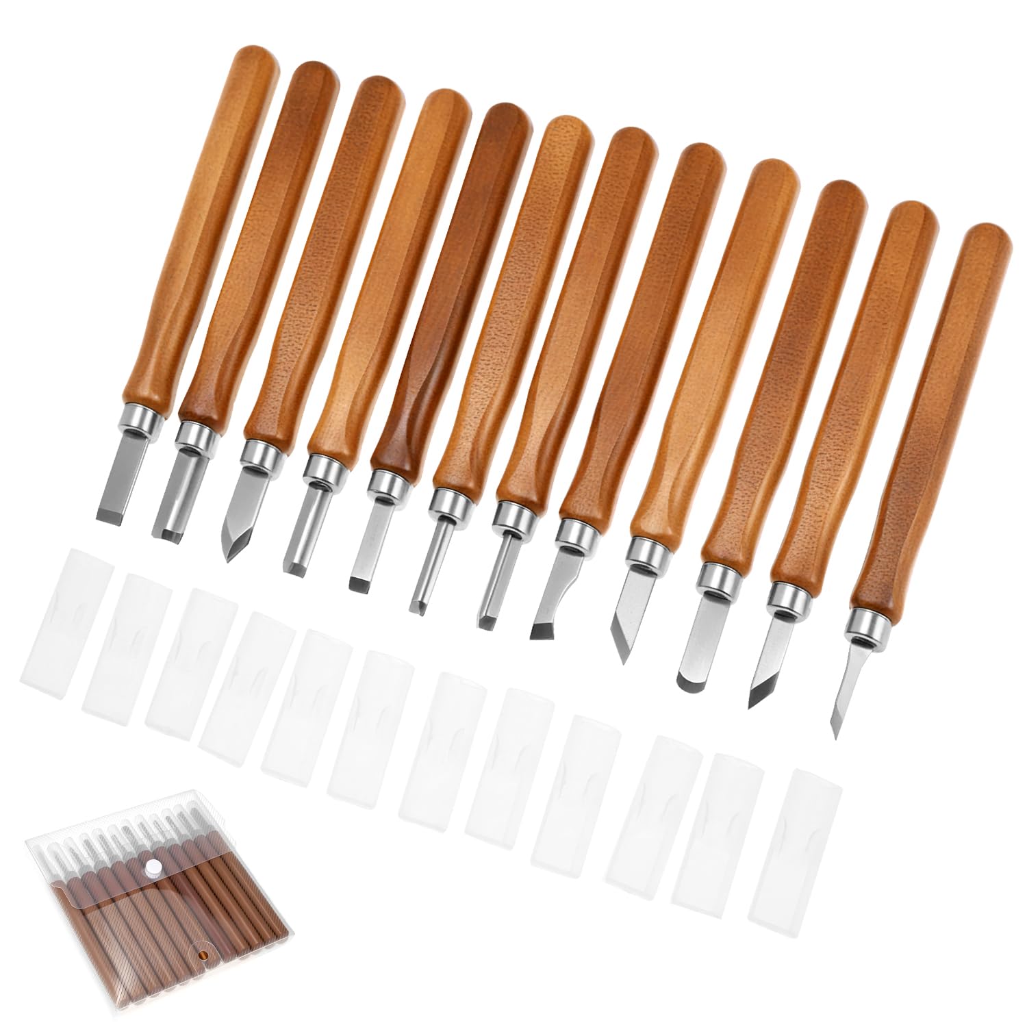 QWORK® 12 piezas juego de herramientas para tallar madera, que incluye bolsa de transporte y funda para cuchillo, para tallar madera y esculturas de arcilla