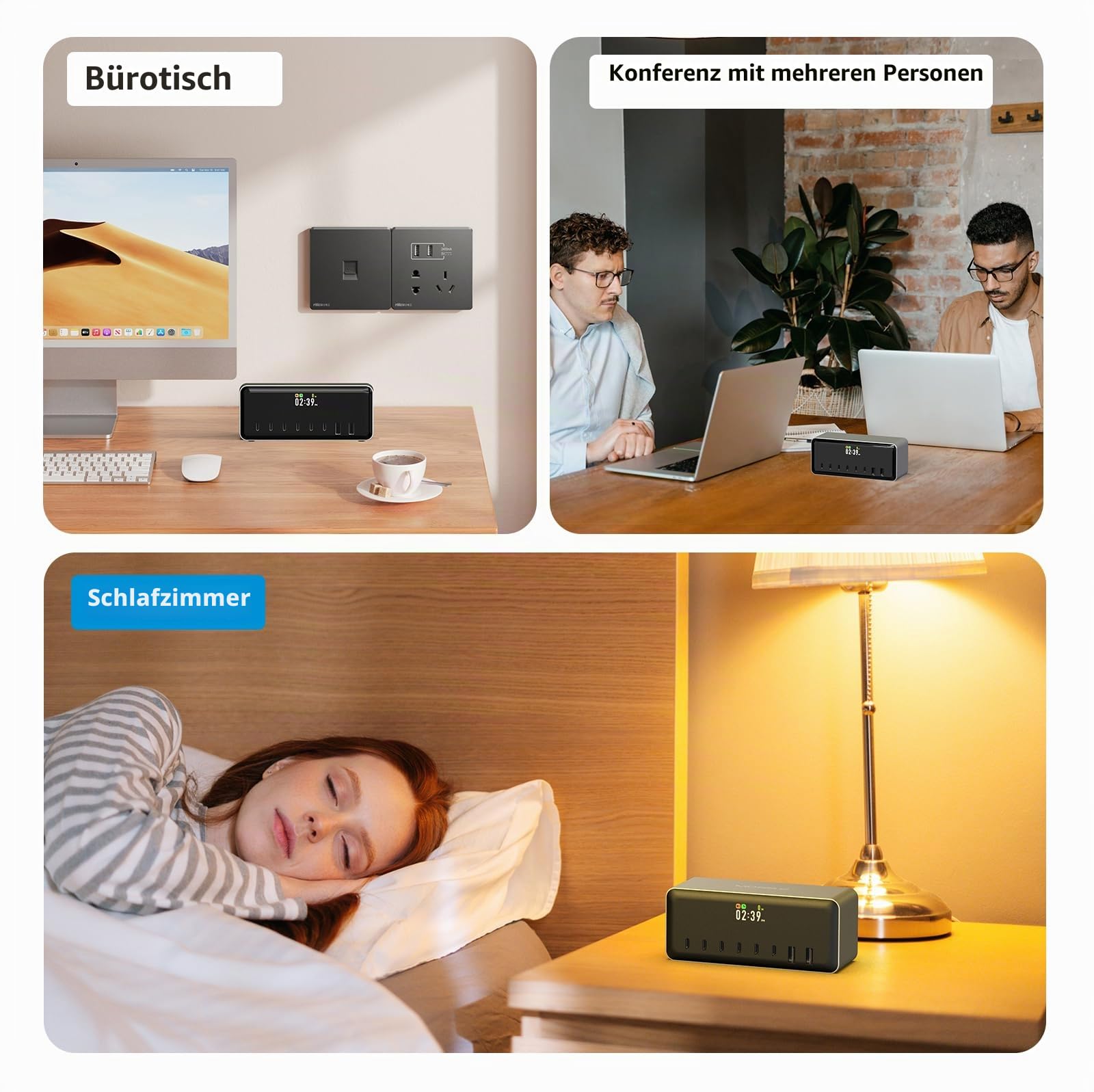 LIMETA MDSS2 200W USB C Ladegerät,8 in 1 Desktop Charging Station mit 6×65W USB-C+2 USB-A Mehrfach Schnellladegerät, mit Wecker und Zeitgesteuerter Ladefunktion &APP Steuerung,für MacBook iPad iPhone