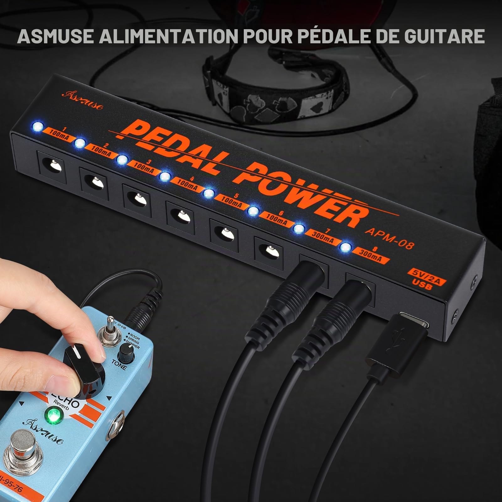 Asmuse Mini 8 Sorties 9V Alimentation Pédale Guitare Noiseless Alimentation pour Pedale Effet Guitare Électrique avec adaptateur d'alimentation