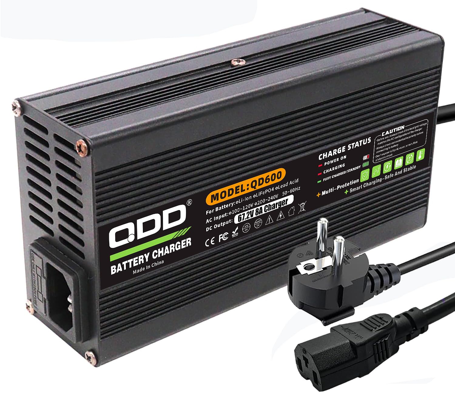 QDD 67,2 V 8 A batteria agli ioni di litio caricabatterie intelligente completo con ventola, utilizzato per batteria agli ioni di litio 16S 60 V, caricatore 60 V