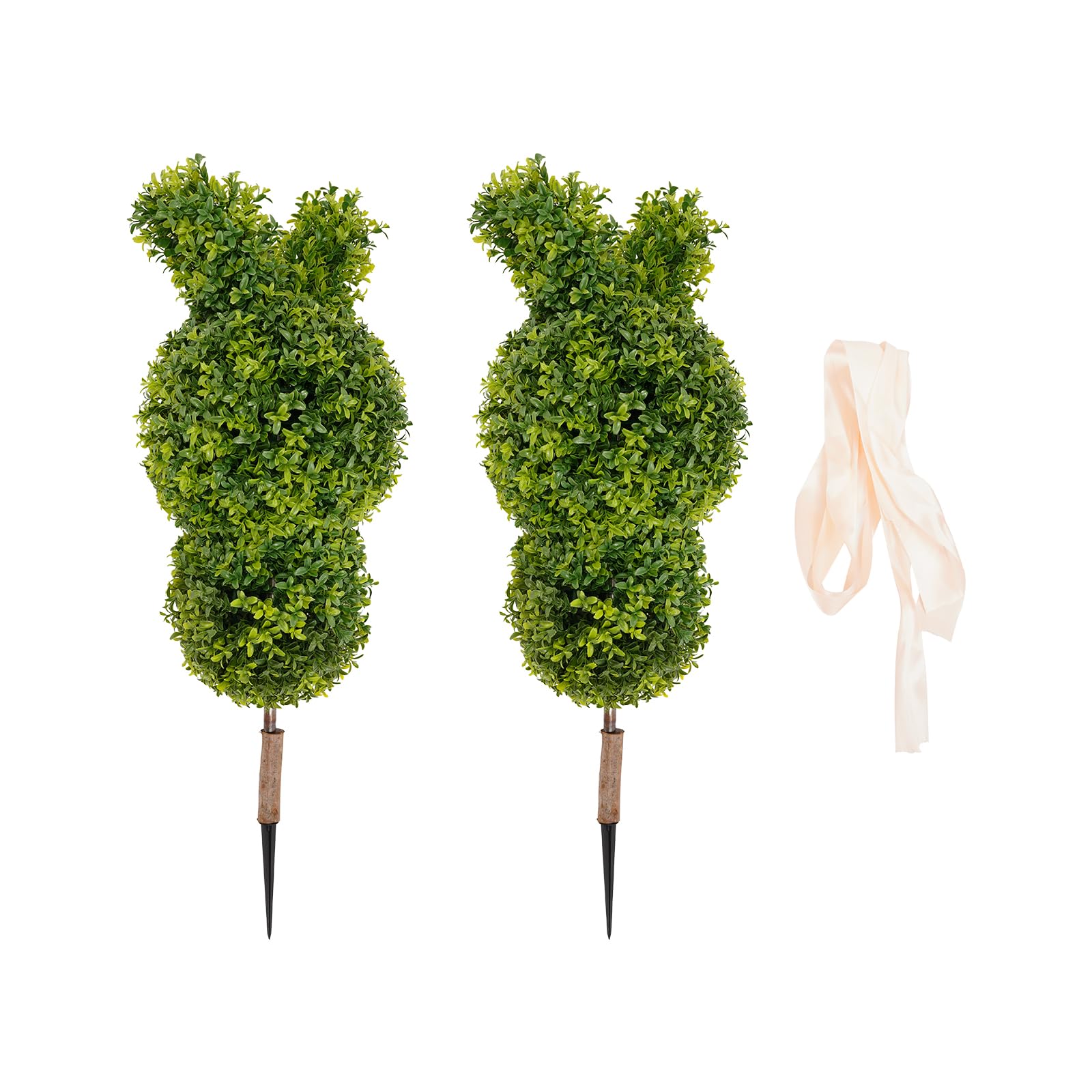 Bunny Topiary, 2 pezzi da 90 cm, bosso artificiale, coniglietto da giardino, conigli pasquali con picchetto per esterni, decorazione da giardino