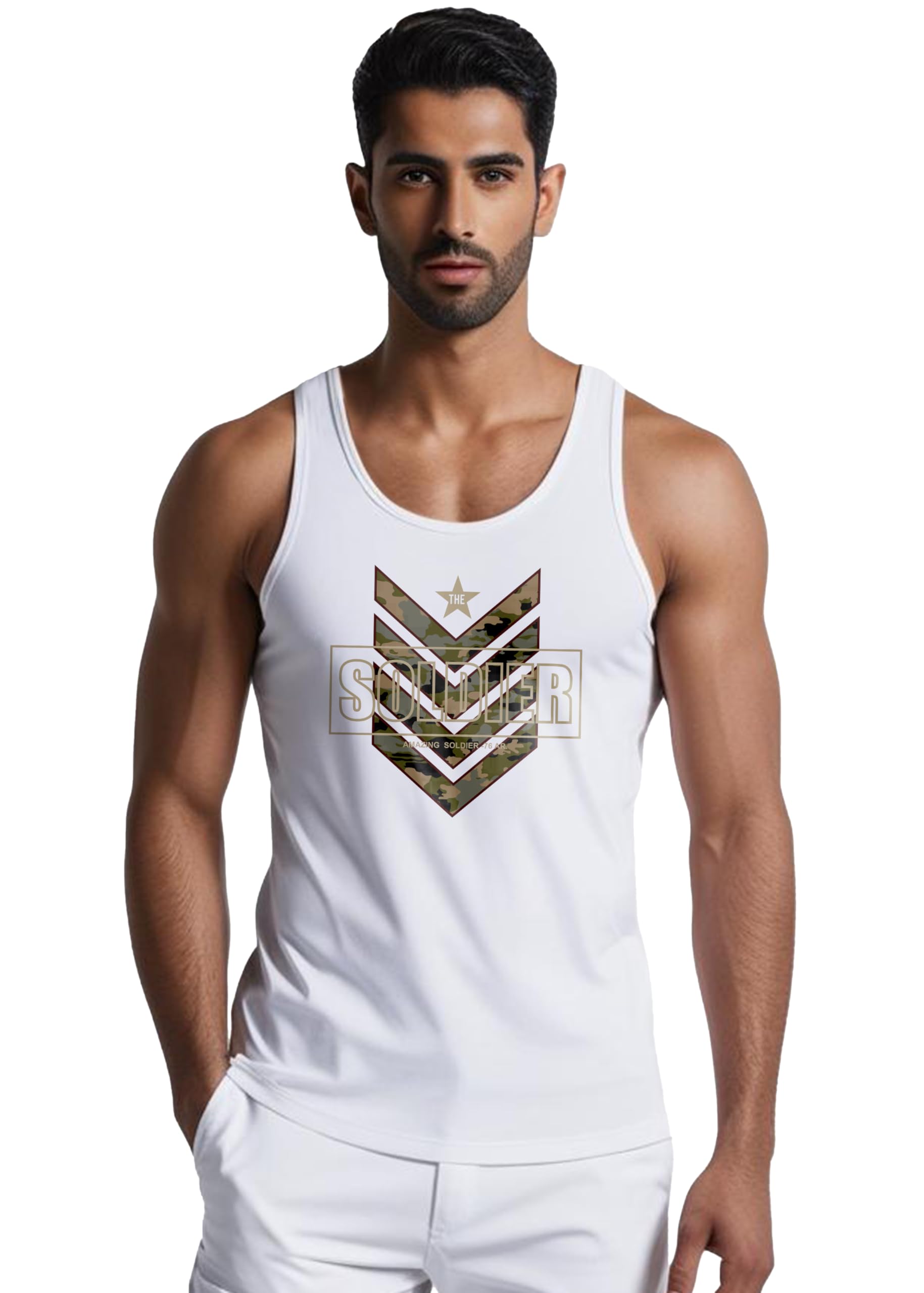 Army Printed 100% Cotton Tank Top Vest for Men-image-8