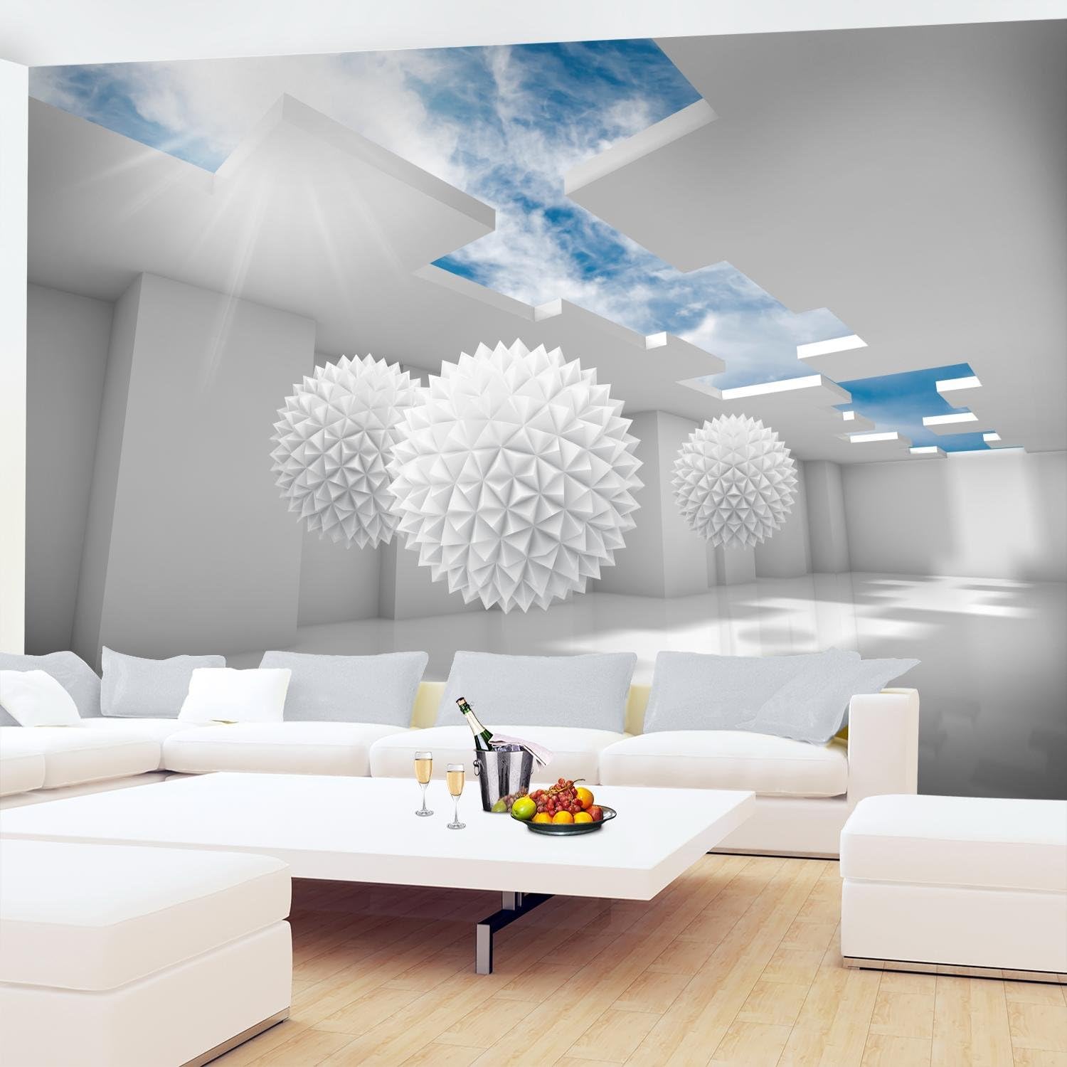 Runa Art Photo Wallpaper 3D Abstract 352 x 250 cm Non-Woven Wall Art XXL Moderne Living Room Bedroom White Blue 9182011a - Image 5