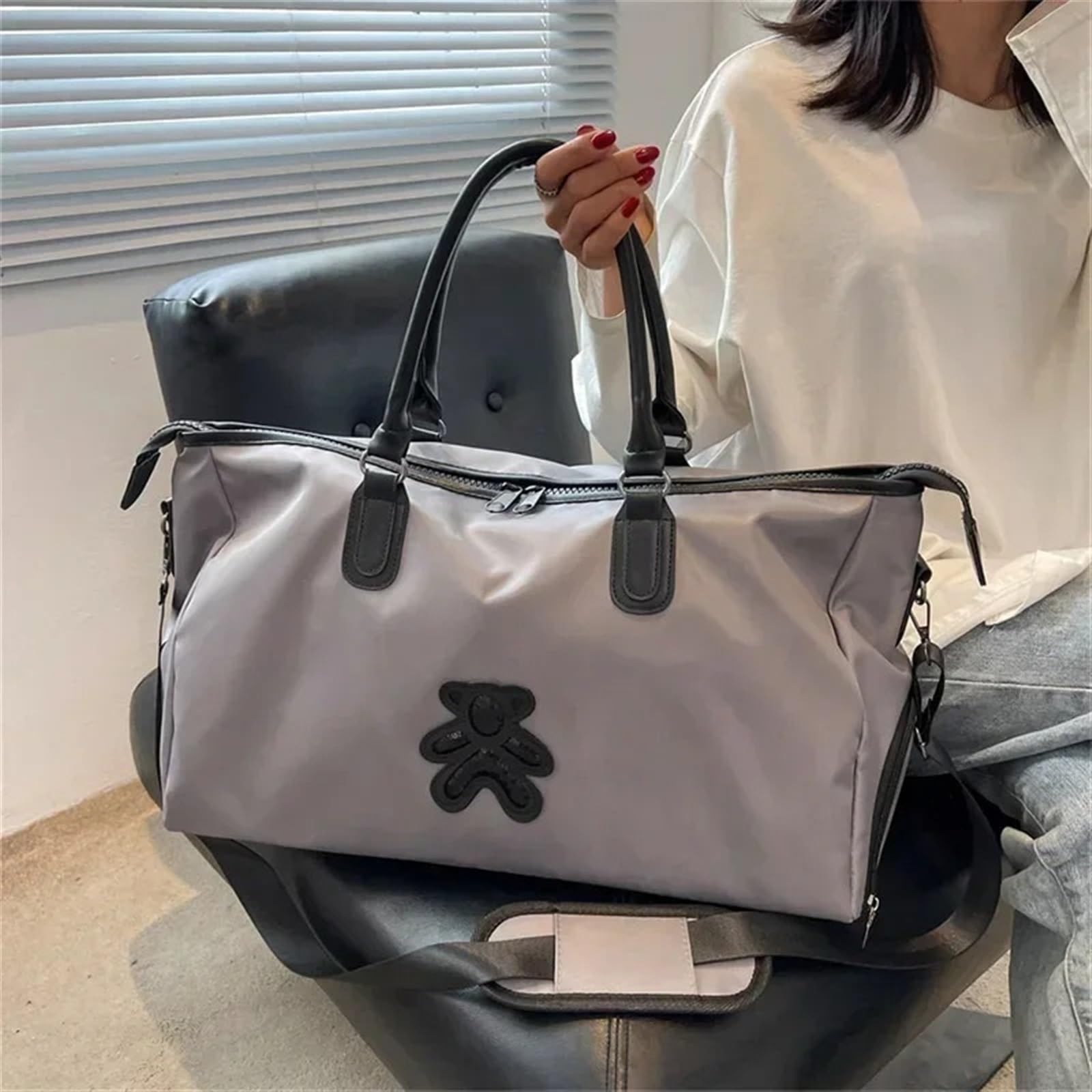 Bolsa de Viaje Bolsa de Deporte for Mujer, Bolsas de Viaje, Bolsas de Fin de Semana Impermeables, Maletas, Bolsos de Mano, Equipaje, Bolsos de Hombro for Yoga con Bolsa for Zapatos(Grey)