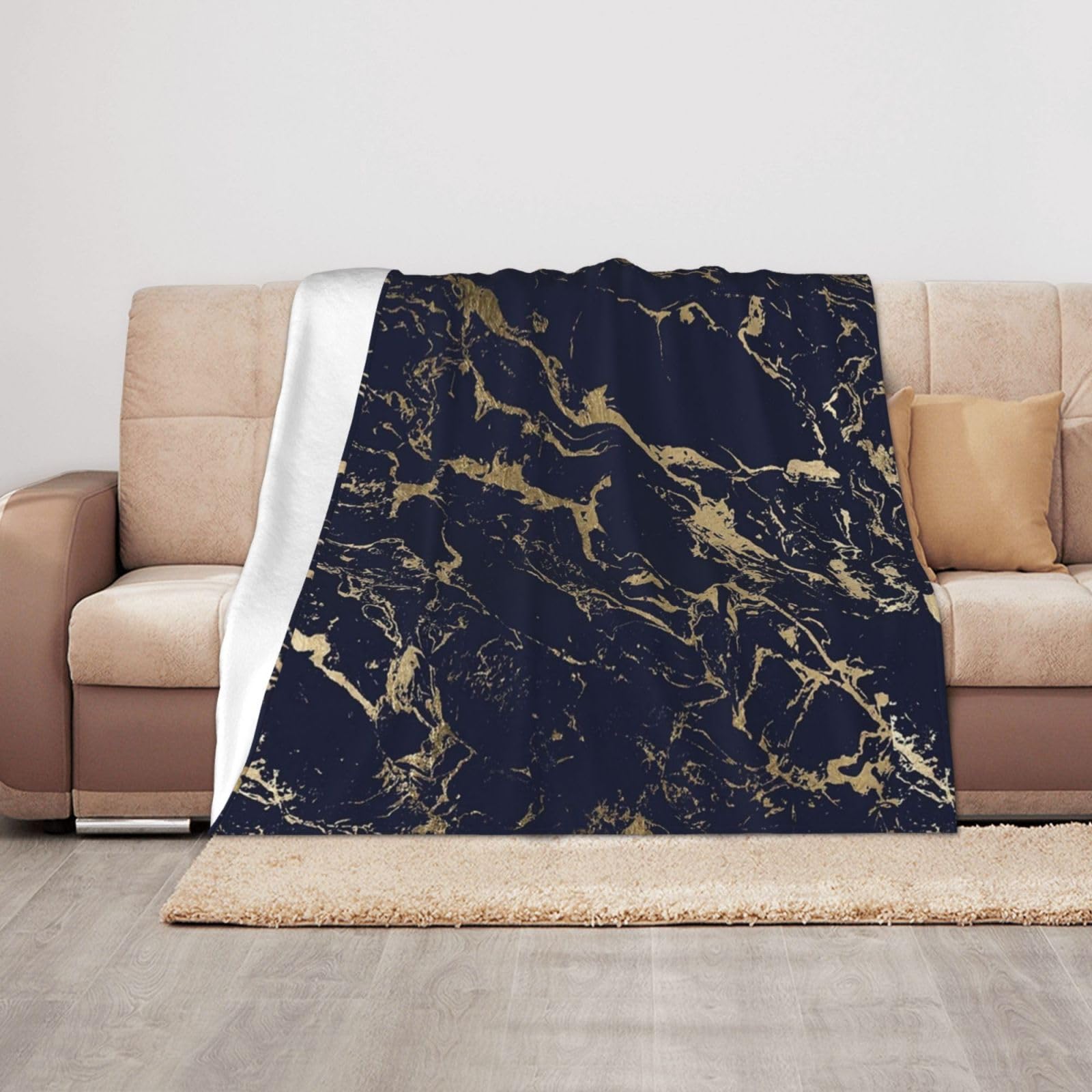 Troonz Navy Blue Blanket,Anti-Pilling Flannel Blanket Throw Bedspread For Sofa And Bed 100X 125 Cm, Gold Marble Parties