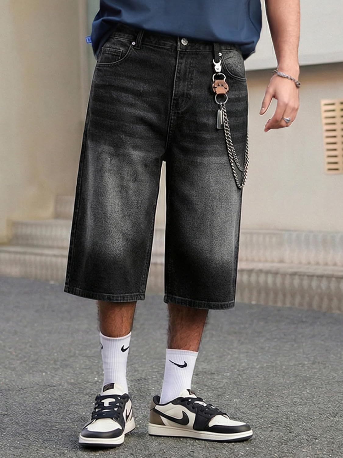JMIERR Mens Baggy Jeans Wide Leg Loose Fit Denim Shorts Streetwear Below Knee Jorts - Image 3