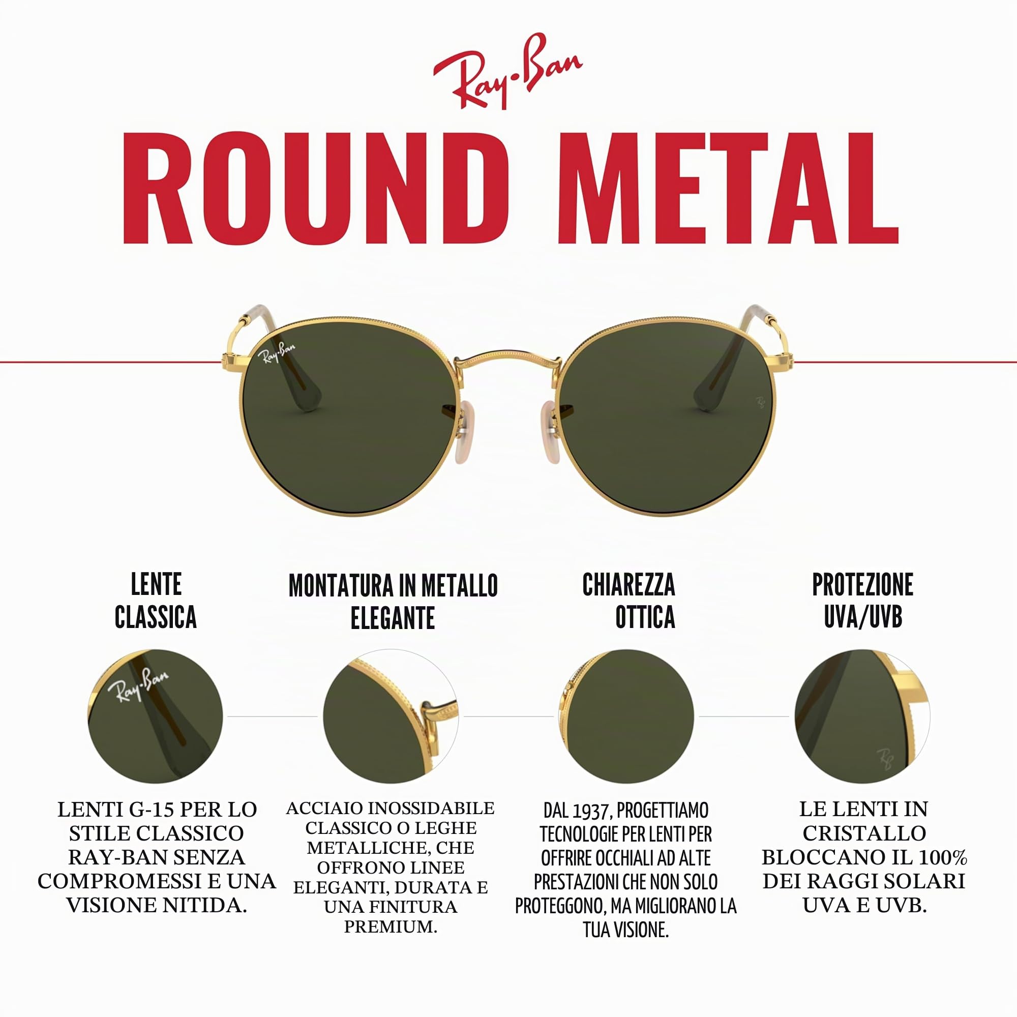 Ray-Ban Round Metal Occhiali da lettura Unisex - Adulto (Pacco da 1)