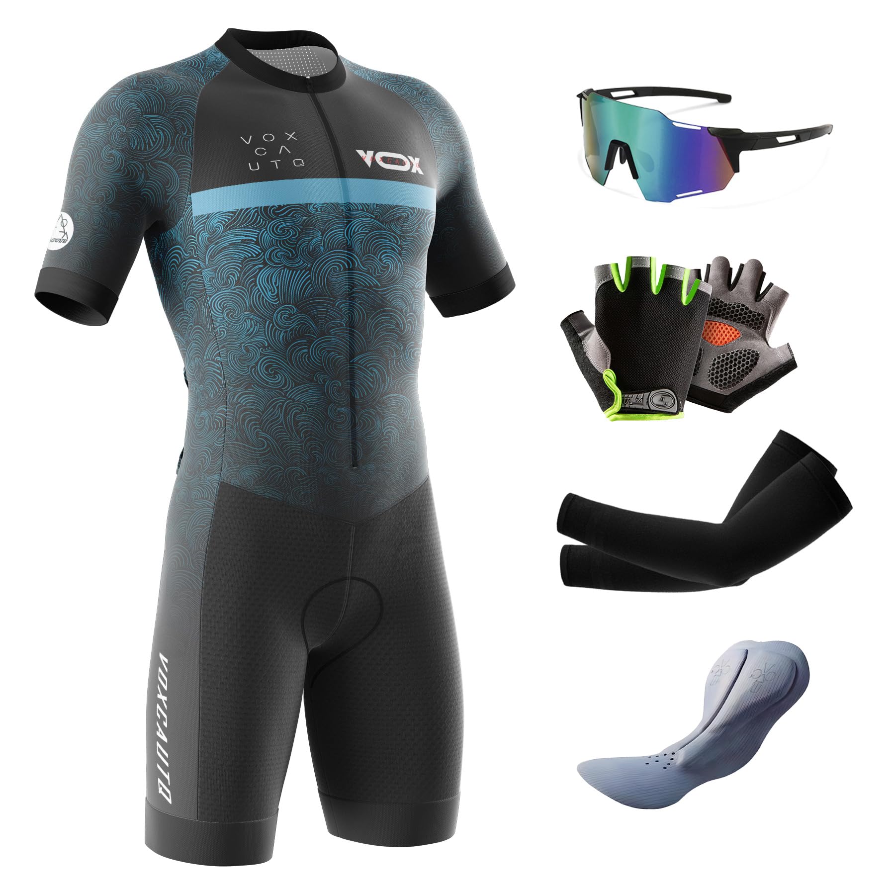 Męski kombinezon rowerowy z wyściółką żelową, kombinezon triathlonowy, męski, triathlonowy, krótki rękaw, szybkoschnący kombinezon rowerowy z 3 tylnymi kieszeniami, do treningu rowerowego
