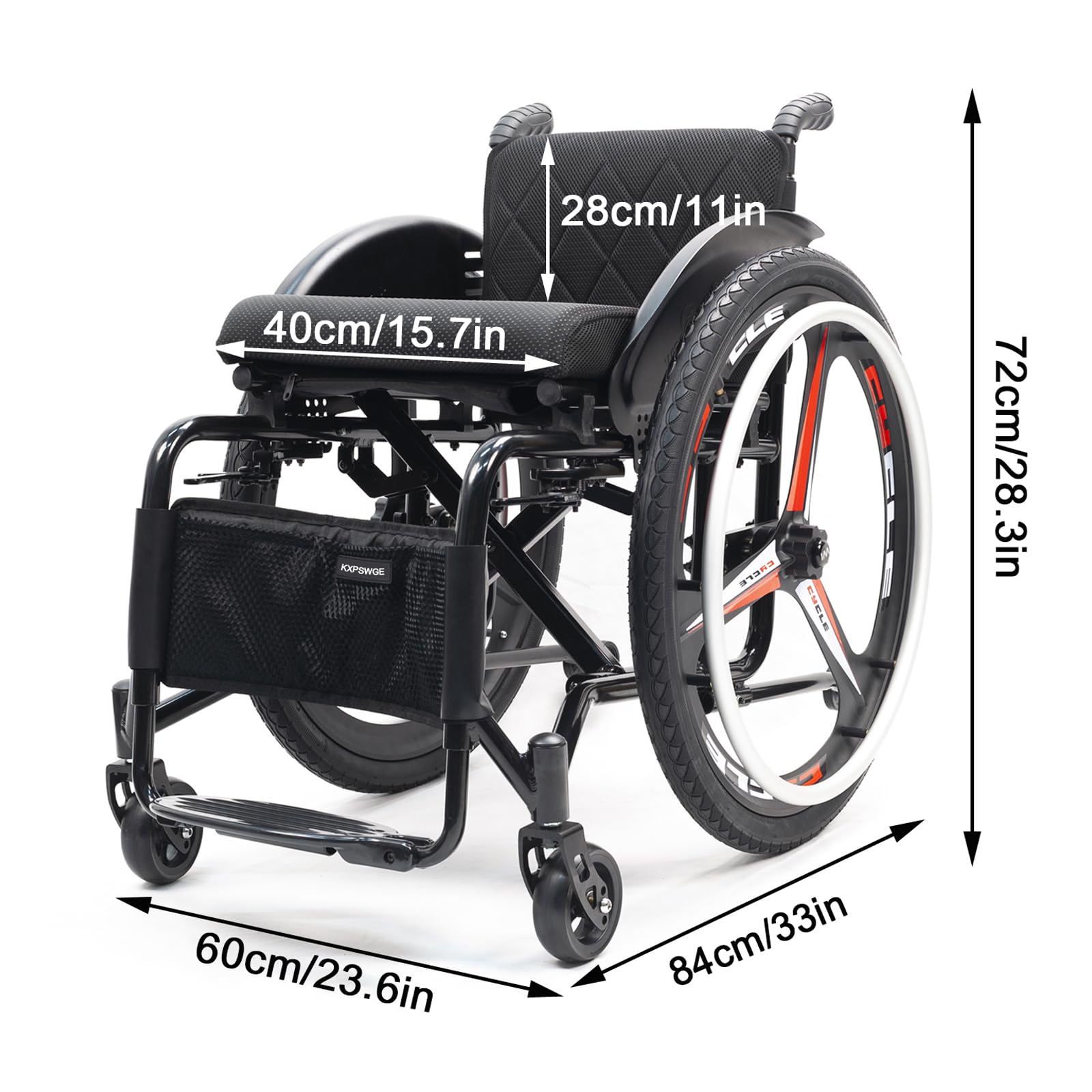 Silla de ruedas deportiva,Silla de Ruedas Autopropulsable para Adultos,Ultraligera De Aleación De Aluminio Ligera Plegable Cómoda Silla De Ruedas Clásica De Ocio(Seat width 40cm/15.7in,Silvery)