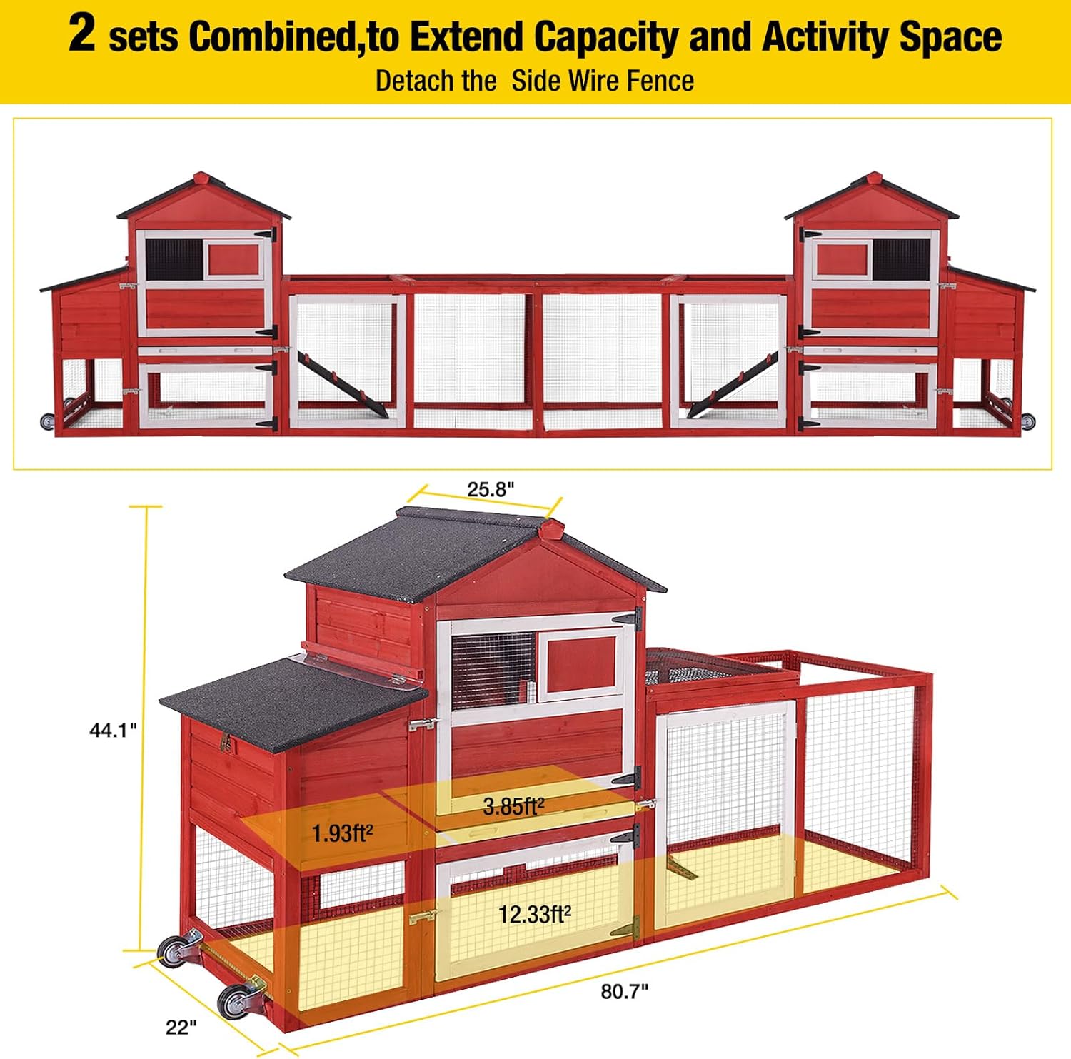 Two Aivituvin Chicken Coops combined to extend capacity