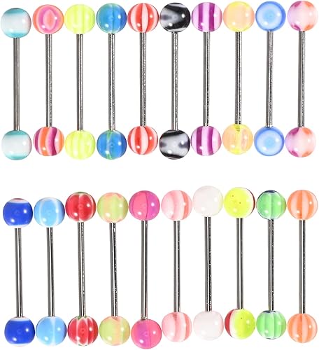 Miniatura 4 de 20 X Barras de Lengua de Acero Quirúrgico y Anillos de Barra de Plástico Anillos de Pezón y Labio Pequeños de Acrílico Joyería de Piercing para
