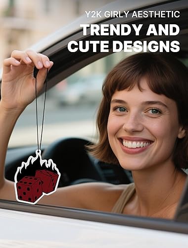 Miniatura 3 de Lindos ambientadores de coche colgantes para mujer, 5 piezas, negro y rojo retro Y2k cereza accesorios de decoración para mujeres