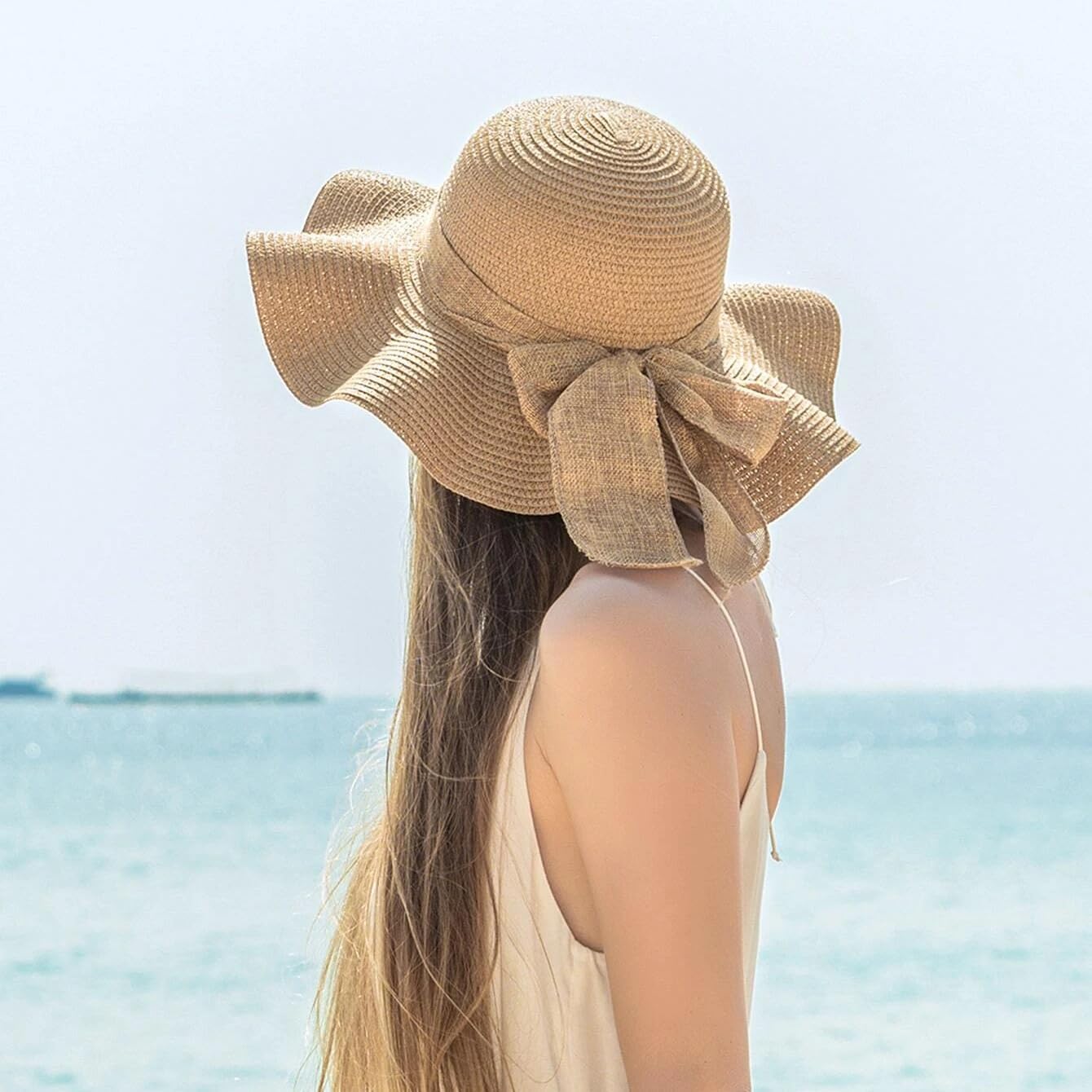 Women Floppy Sun Hat with Wide Brim, Foldable Roll-Up Straw Beach Hat Summer Hat for Travel - Image 5