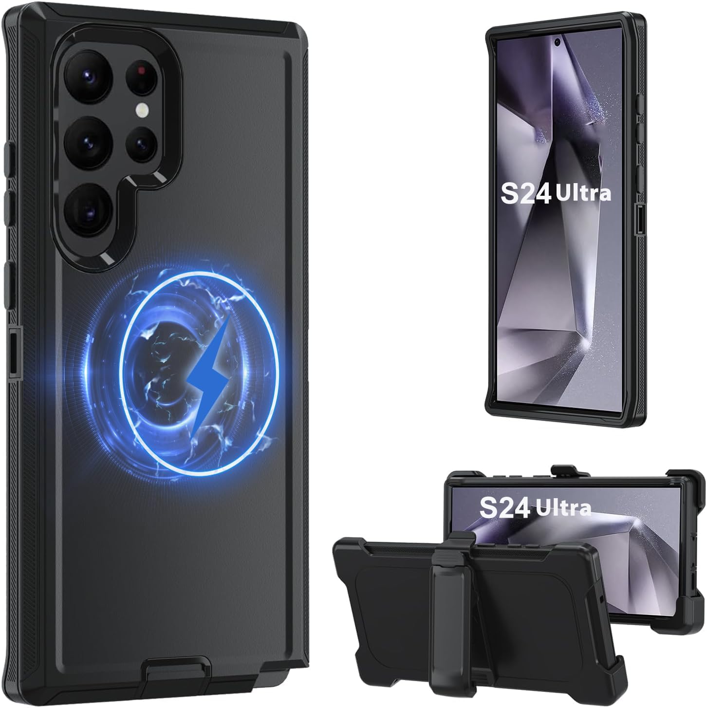 Magnetic Case for Galaxy S24 Ultra 5G case,Samsung S24 Ultra Heavy Duty case,[Military Grade Protective ],[Shockproof] [Dropproof] [Dust-Proof], (with Belt Clip,Black-MAG)