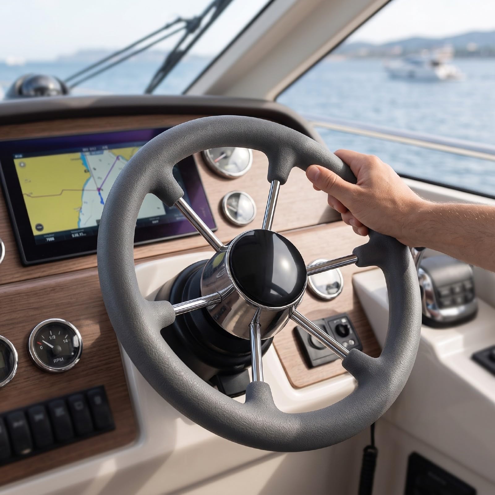 Acouto Volant de Direction Bateau, Volant Marin 5 Branches 11 Pouces 25
