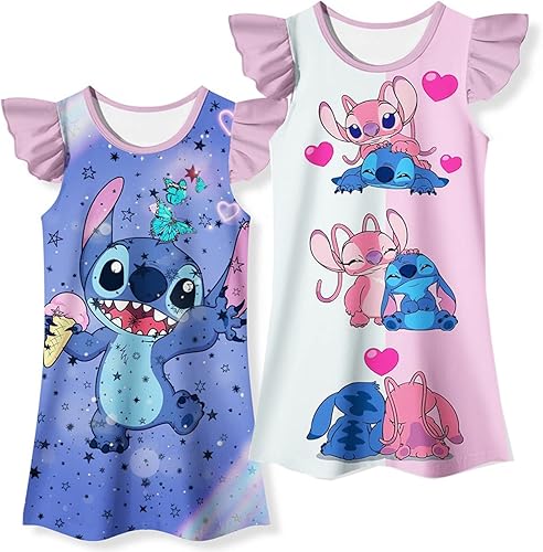 2 piezas de camisones para niñas, pijamas casuales de princesa, pijamas para niños, pijamas de verano, camisón corto de dibujos animados para el