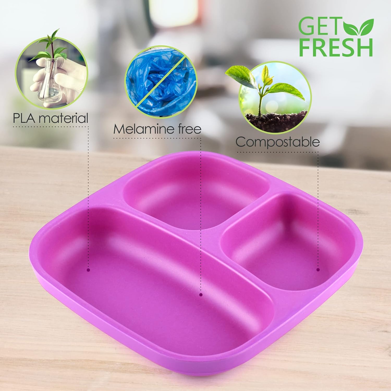 GET FRESH PLA Kids Divided Plates Set 2pack MelamineFree 3