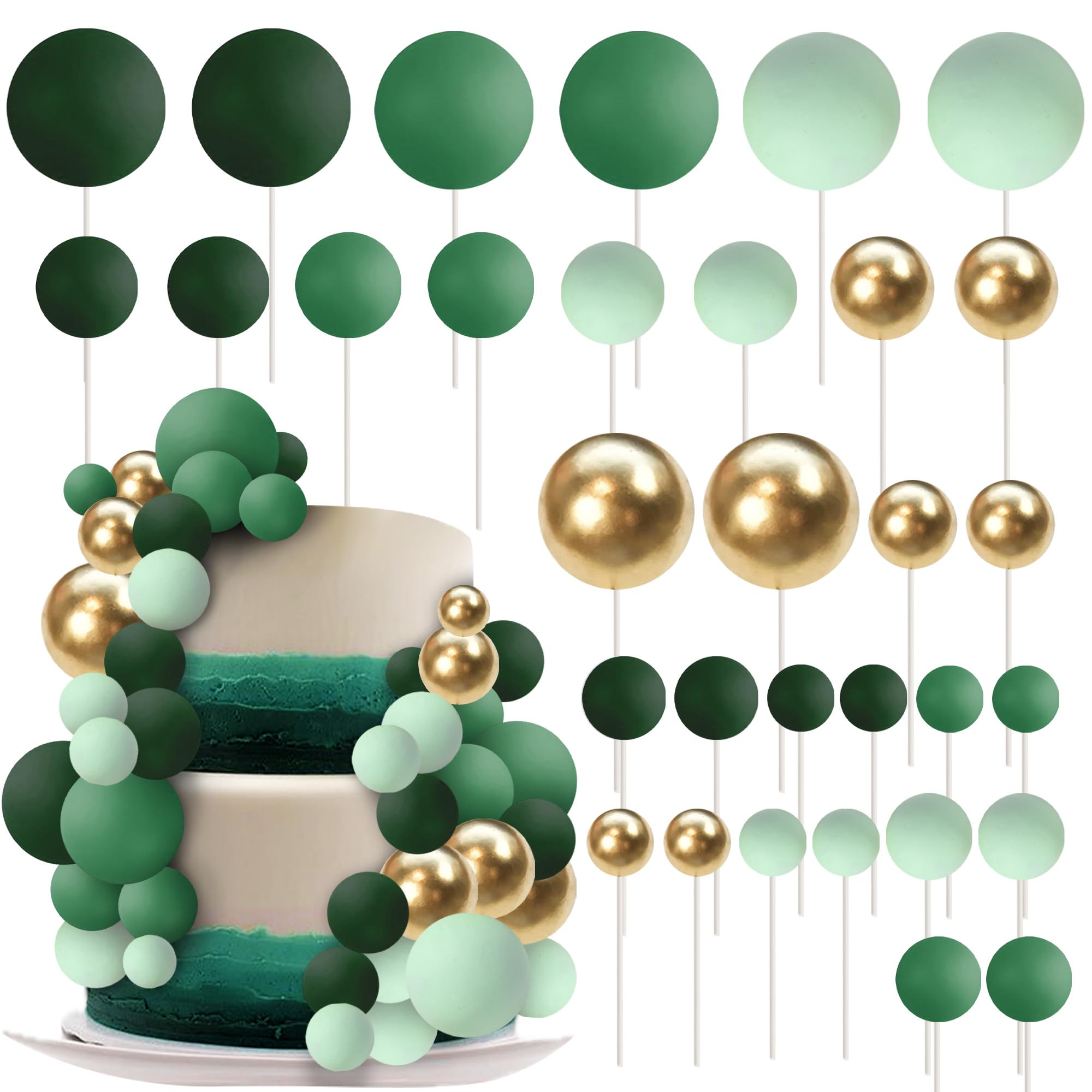 30 Pack Mini Balloon Cake Topper Colorful Mixed Green Balls Cake Pick Decorations Mix Size Faux Balls DIY Cake Insert Decorations for Baby Shower Wedding Bridal Shower Birthday Party Cake Decorations โ image 1