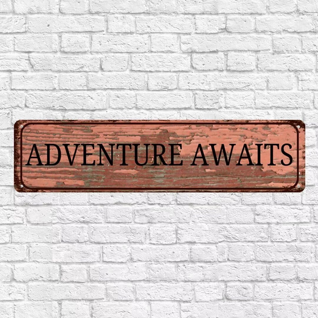 Adventure Awaits Rustic Metal Sign Retro Metal Plaque,Wall Art Indoor Outdoor Signs for Home Room,4x16 Inch