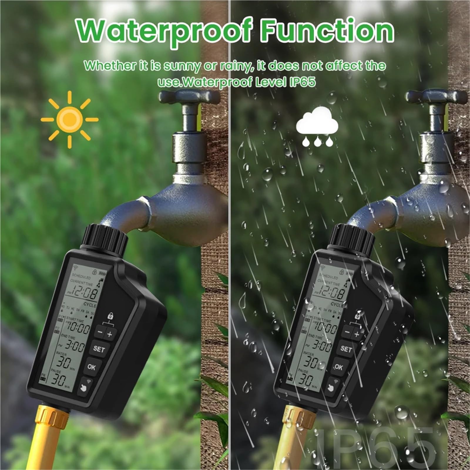 Valvola da giardino intelligente, timer digitale for irrigazione, rubinetto programmabile, tubo flessibile, controller for irrigazione automatica impermeabile