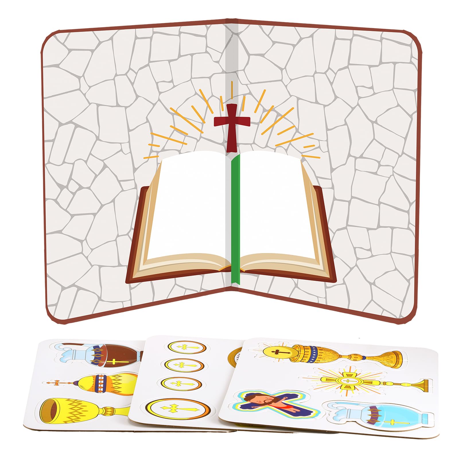 VercanMonth Pop out Mass Kit Folding Cardboard Book with Popular Mass Accessories Include Chalice Communion Wafers Candles, Religious Catholic Activity for Kids Easter First Communion