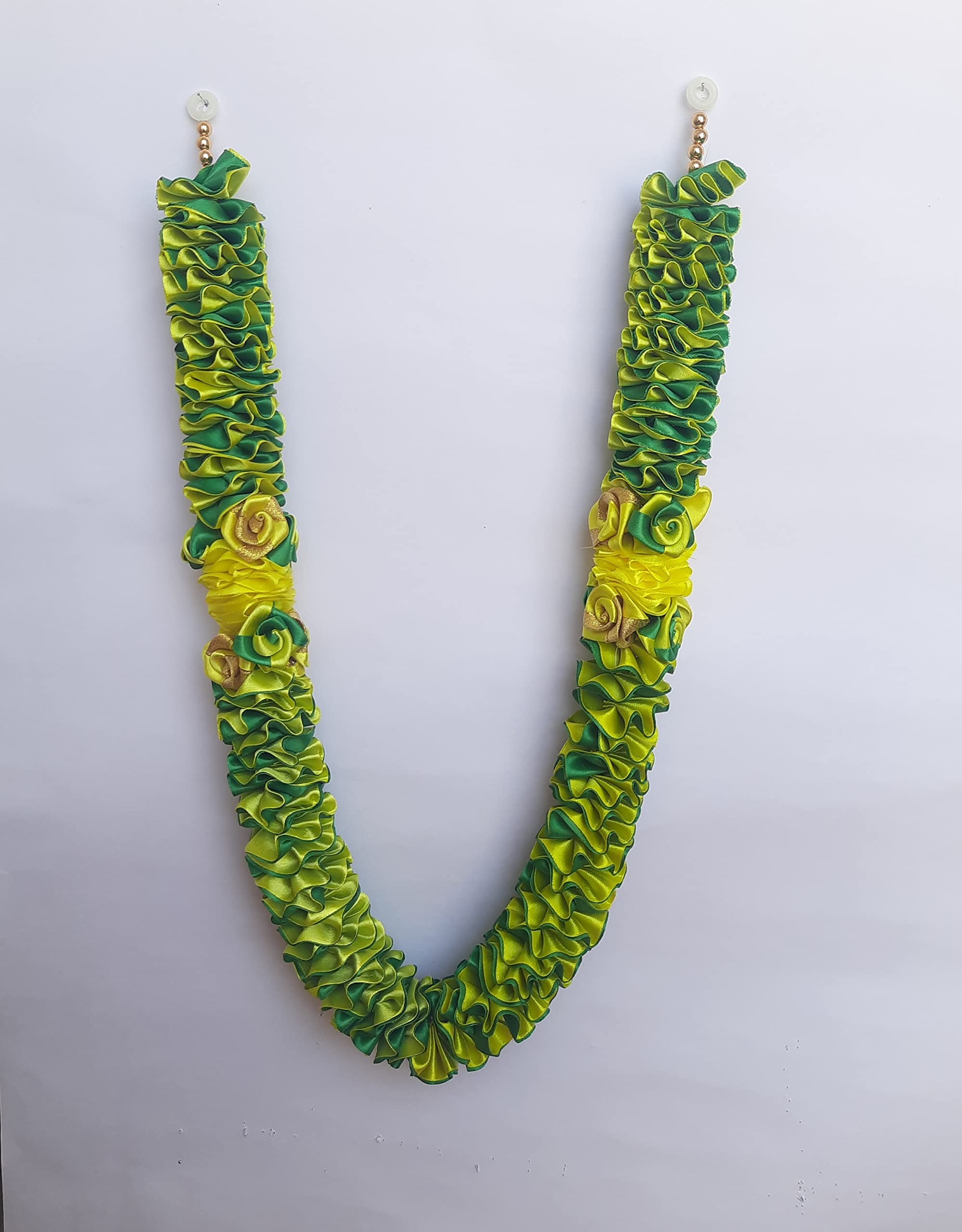 Artificial Green Yellow Garland (100 cm) for Photo Frames,God Idols Decorating Pooja Room