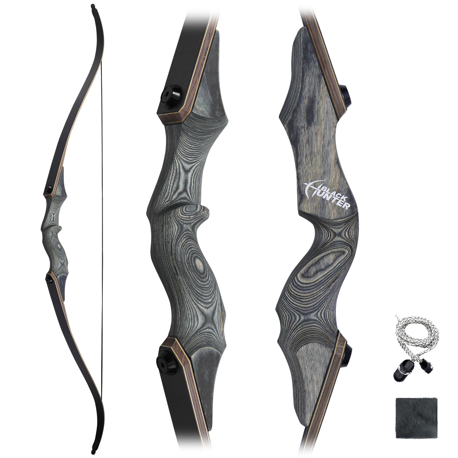 Obert Black Hunter 60 Zoll Profi Bogenschießen Takedown Recurvebogen Set 20-60lbs Rechtshand Holzbogengriff Jagdbogen für Erwachsene Sportbogen
