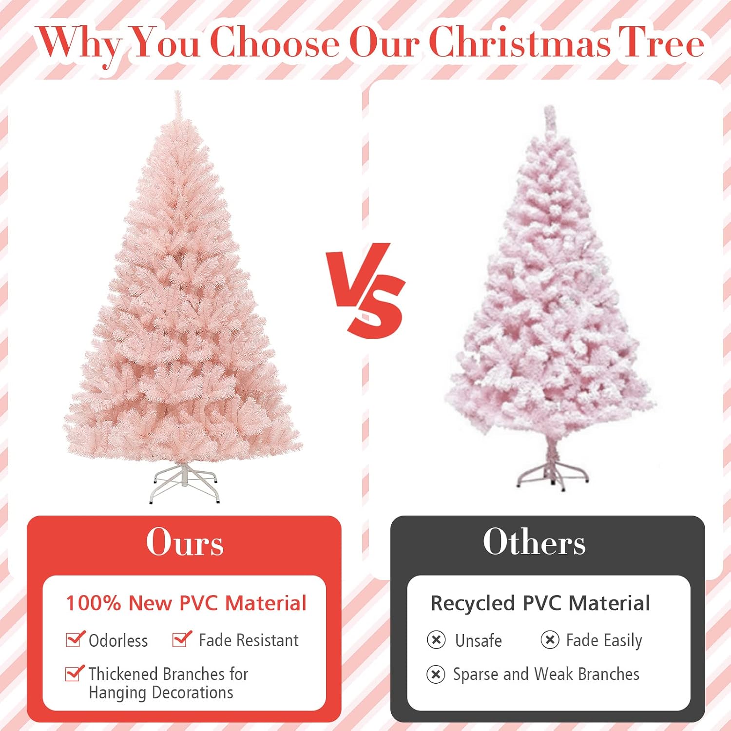 Goplus Pink Artificial Christmas Tree, 7FT Premium Unlit Hinged Spruce Full Tree, with Metal Stand, Easy Assembly, for Indoor and Outdoor Use (7ft)